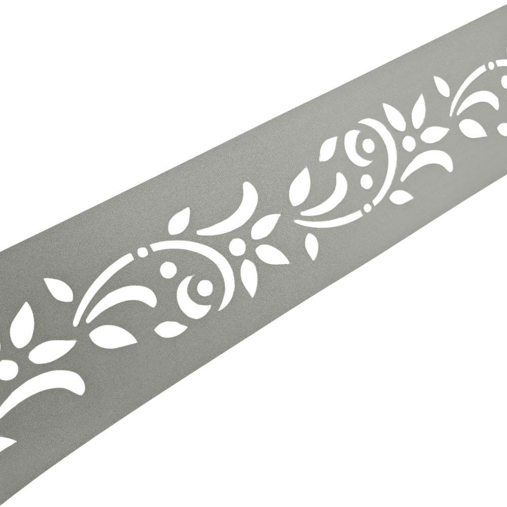 zaunzu Sichtschutzstreifen PREMIUM Dekor Floral1 Sichtschutz Steingrau 2,55m, (1x Einzelstreifen, Lasermuster für Deinen Doppelstabmattenzaun Laserstreifen), 5 Jahre garantierte Farbechtheit, UV-beständig