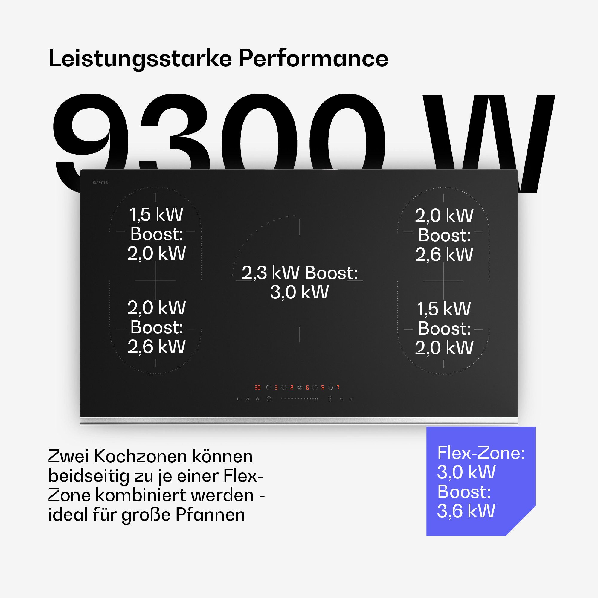 Klarstein Induktions-Kochfeld Verosteel, Elektrische Kochfelder 5 Kochzonen Flex 9300 W Touch Timer