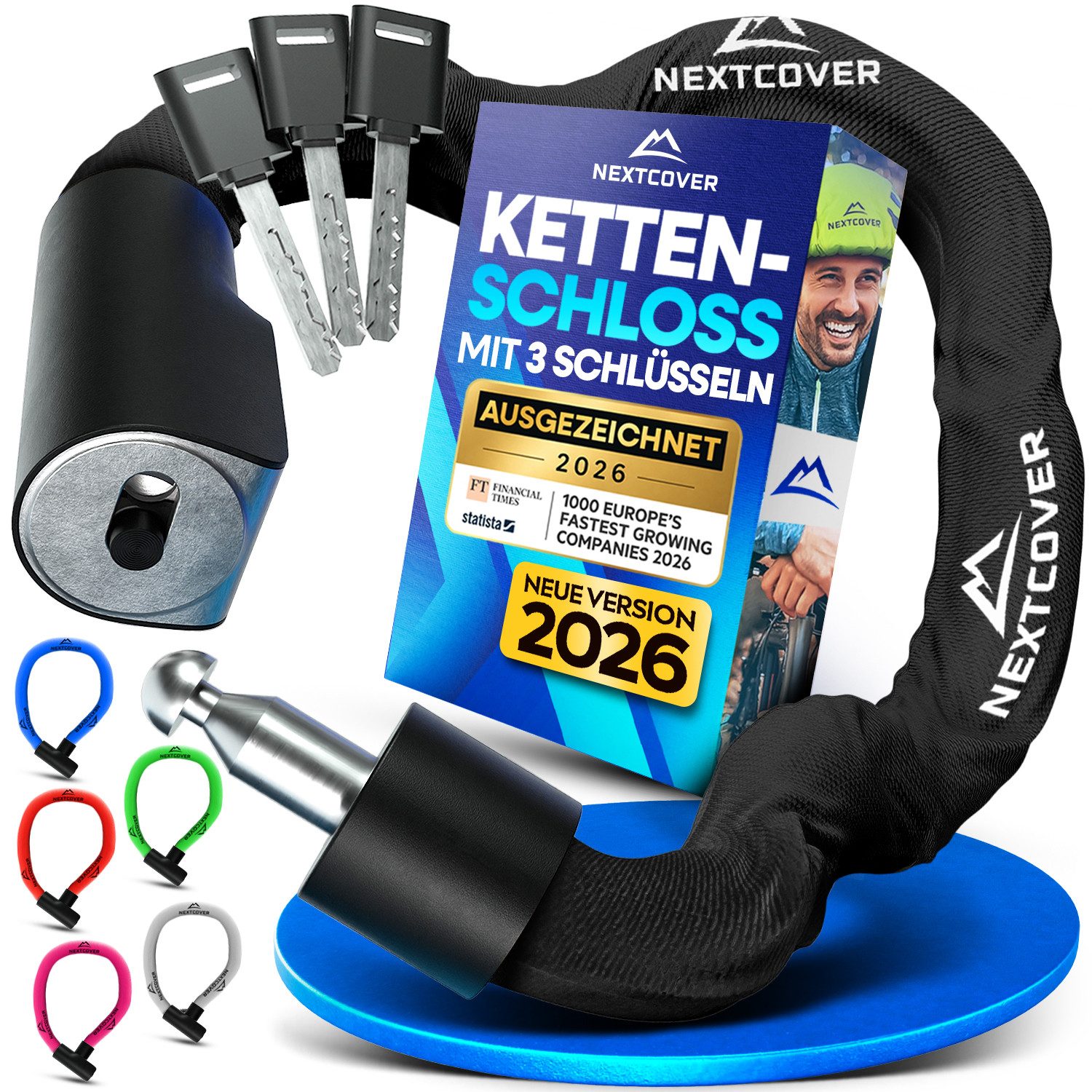 Nextcover Kettenschloss NEXTCOVER® Fahrradschloss LockOne mit Zahlencode oder Schlüssel