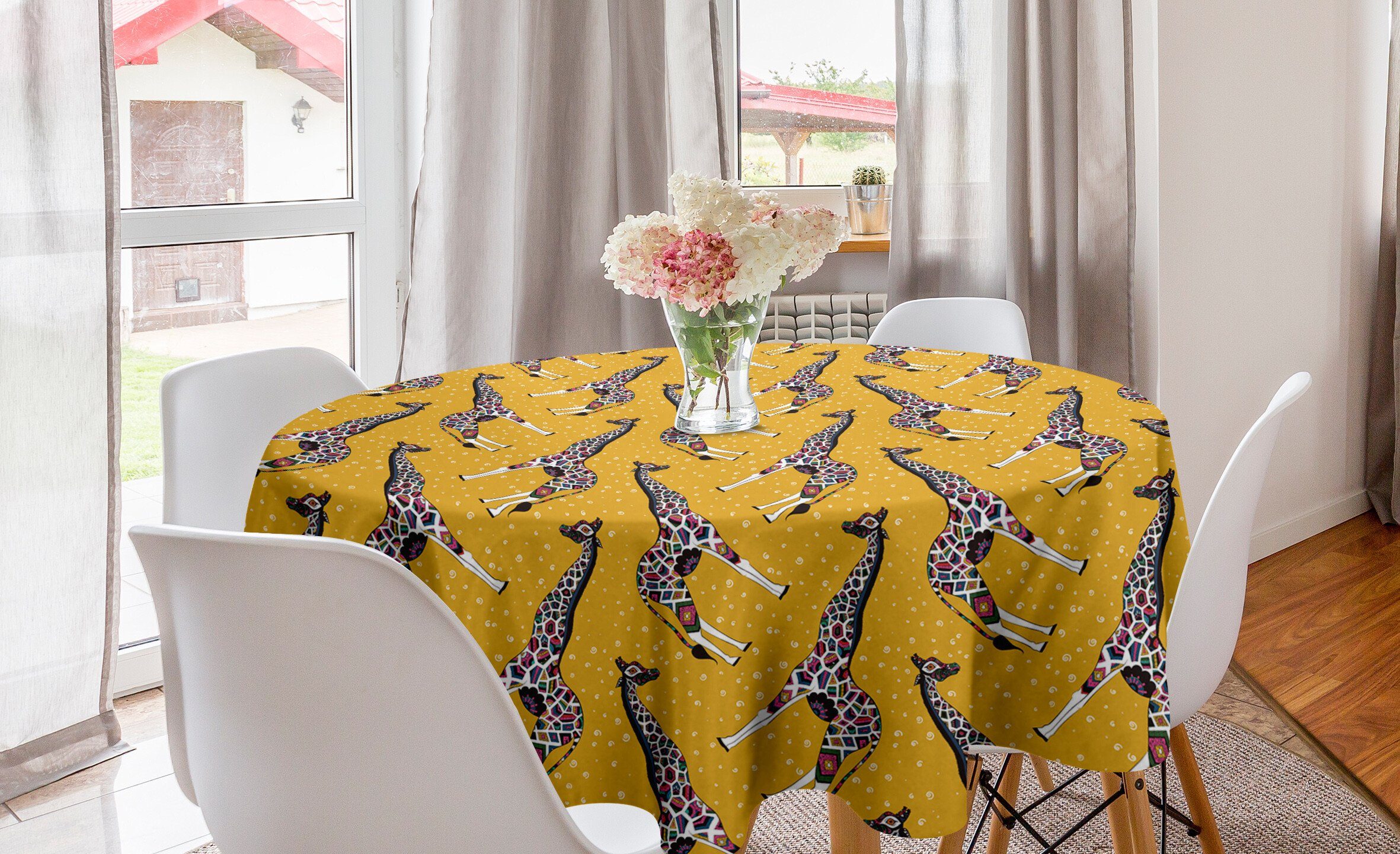 Abakuhaus Tischdecke Kreis Tischdecke Abdeckung für Esszimmer Küche Dekoration, Giraffe Tier Ornament