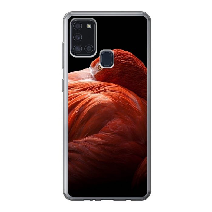 MuchoWow Handyhülle Flamingo - Federn - Rosa Handyhülle Samsung Galaxy A21s Smartphone-Bumper Print Handy