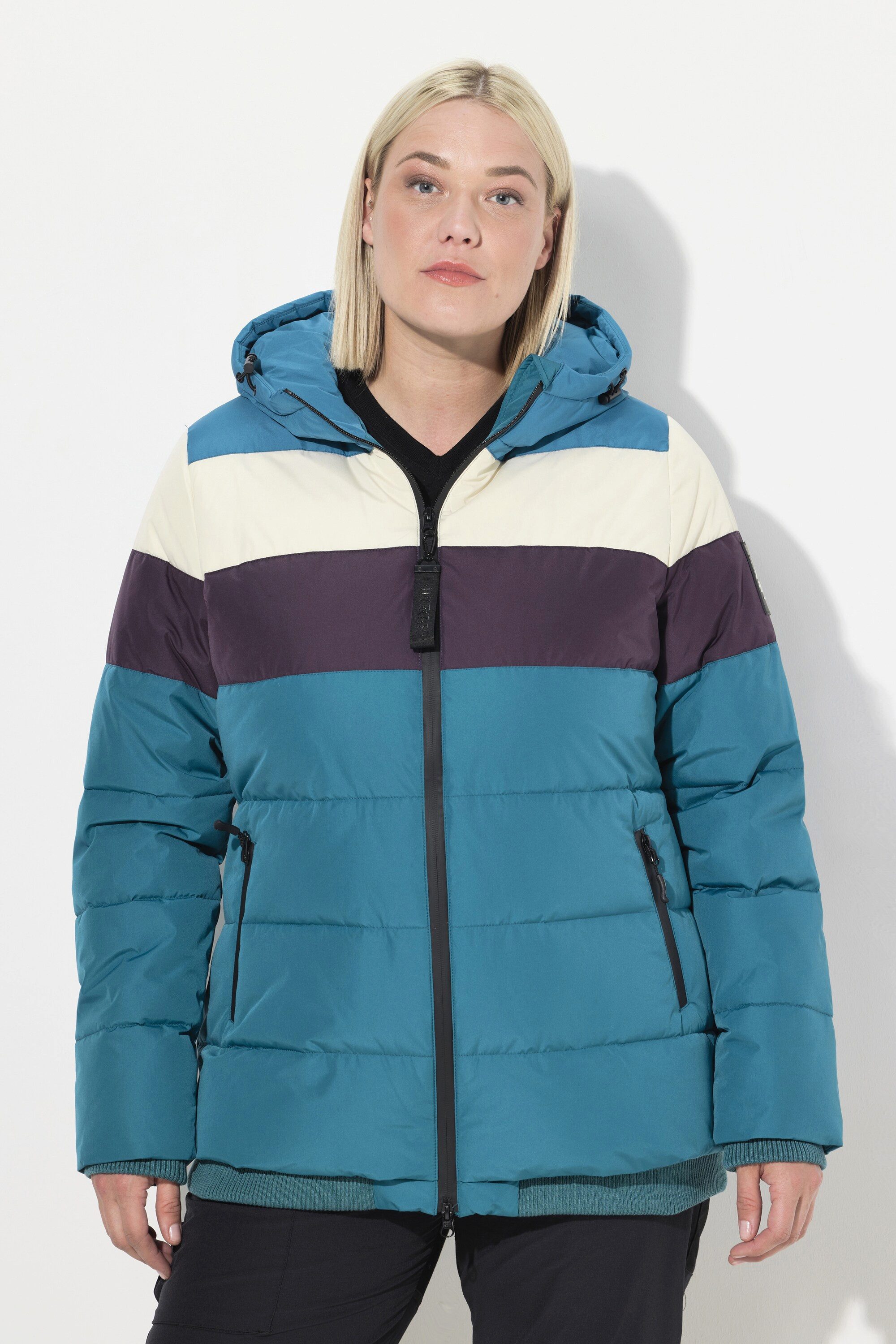 Ulla Popken Steppjacke Funktionsjacke wasserdicht 2-Wege-Zipper Kapuze