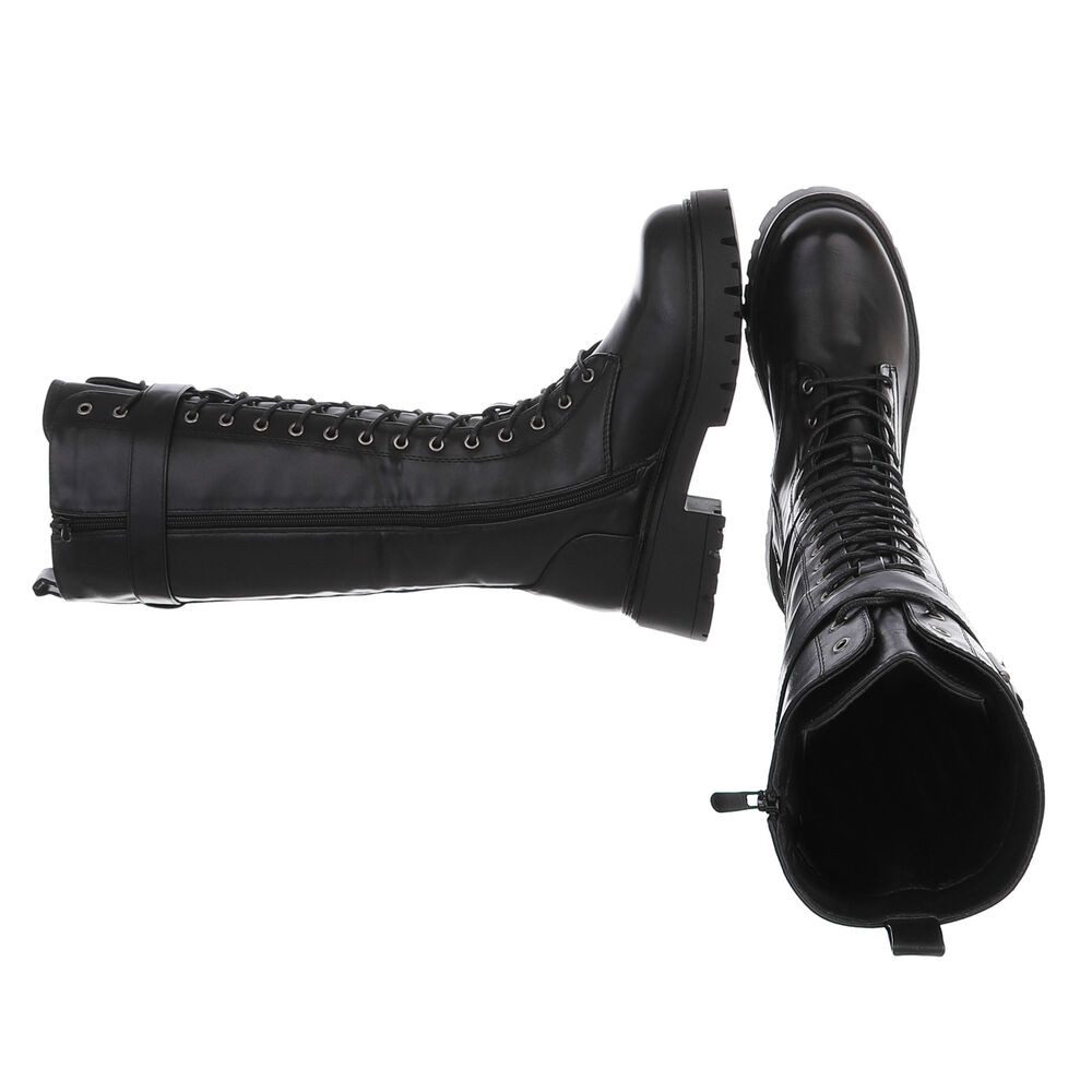 Ital-Design Damen Schnürstiefel Combat-Style mit Schnalle Plateaustiefel (92078848) Blockabsatz Stiefel in Schwarz