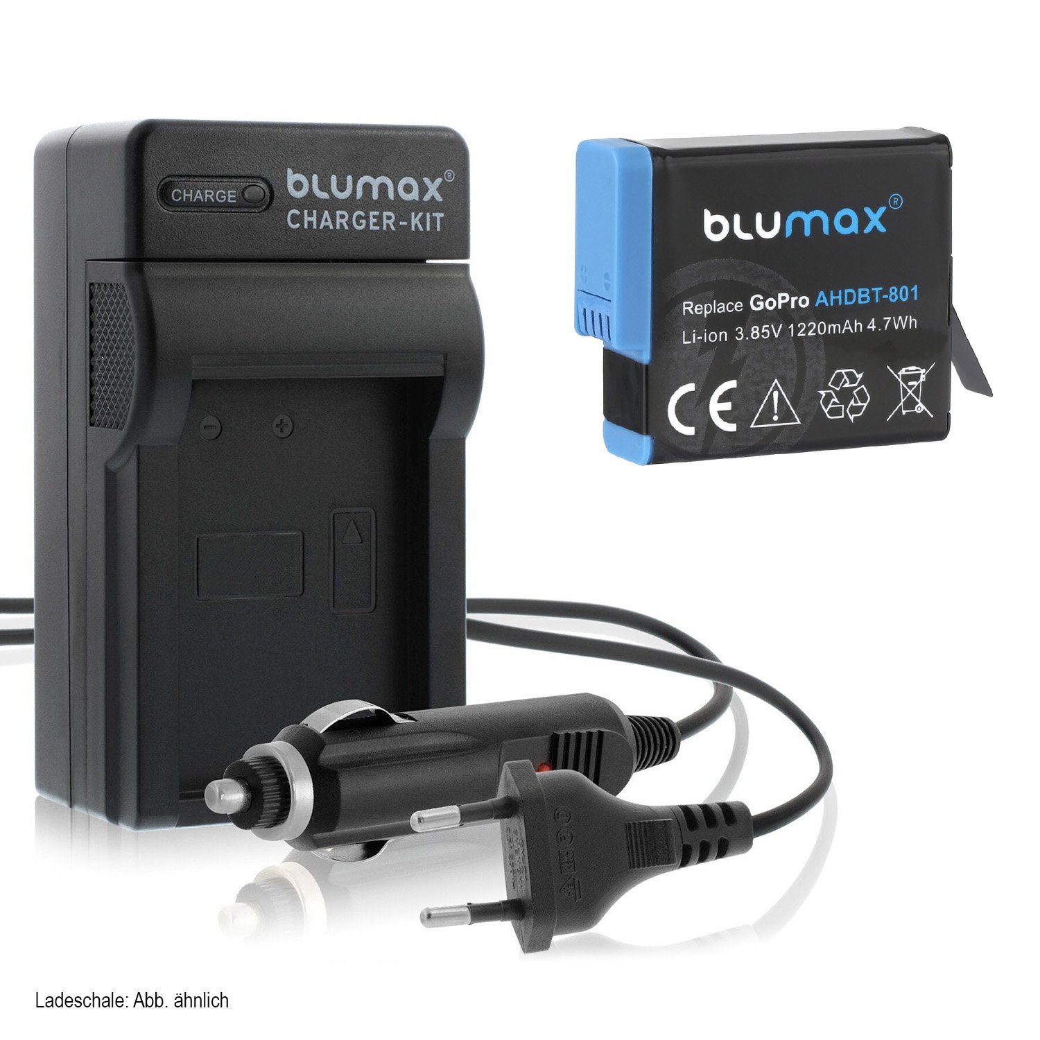 Blumax Set mit Lader für GoPro Hero AHDBT-801, 1220 mAh Kamera-Ladegerät