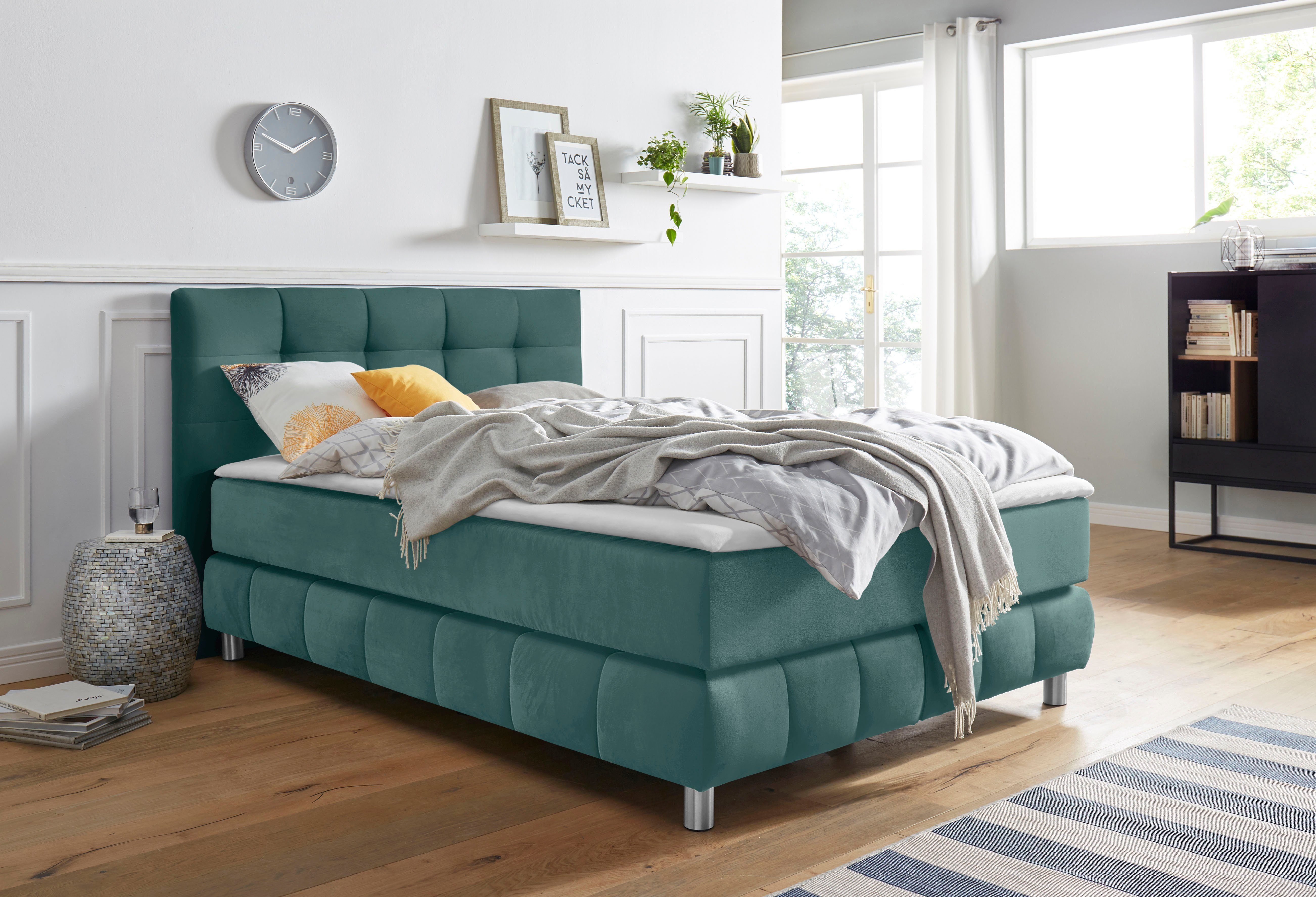 Home affaire Boxspringbett Salo XXL, in Samtoptik oder Struktur, 6 Breiten in Überlänge 220cm, 4 Härtegrade