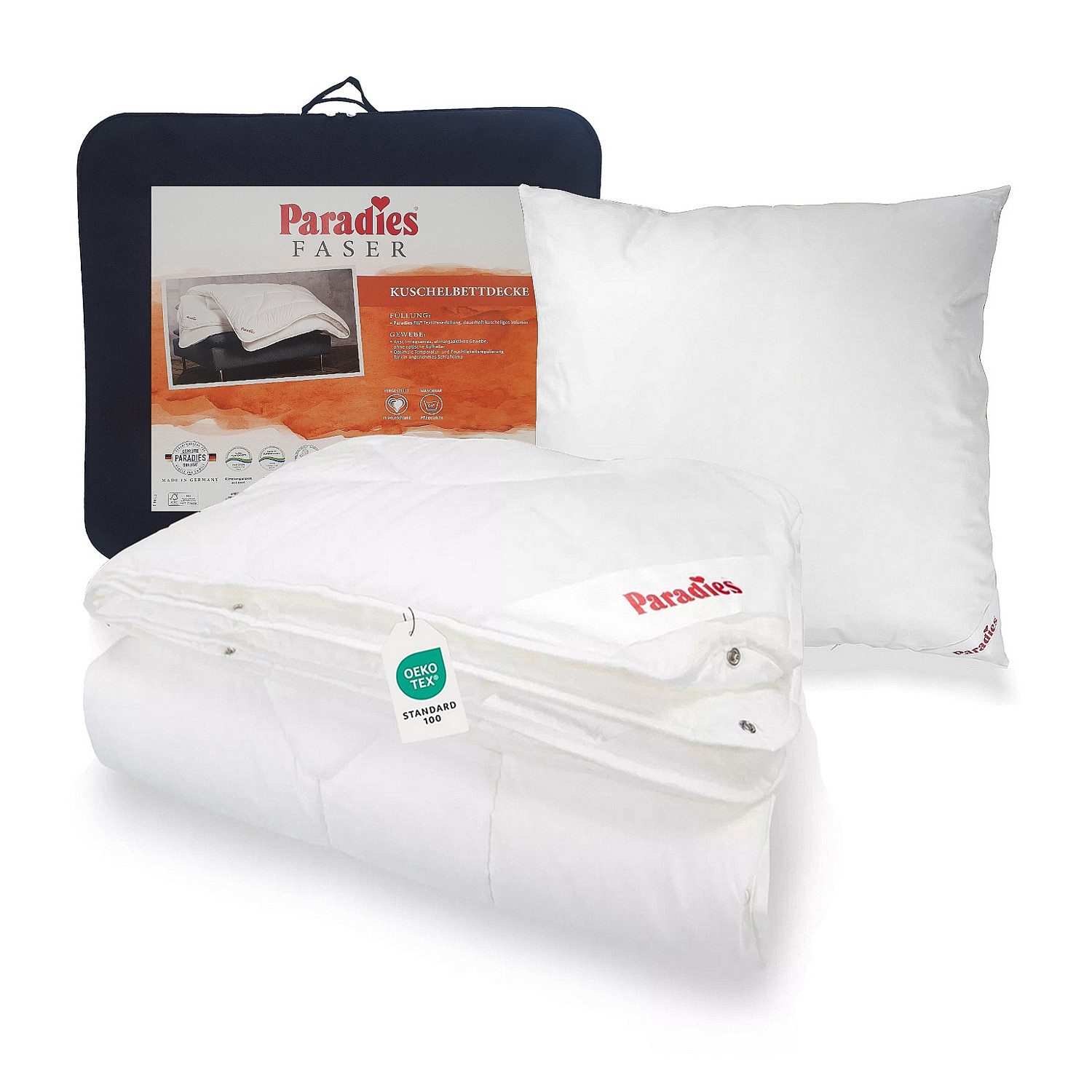 Paradies Bett-Set Paradies Bettenset Halia Varietta 4 Jahreszeiten+ Kissen Softy 135x200, Füllung: Paradies Fill Fasertechnologie für dauerhaft kuscheliges Volumen, 50% recycelt., Bezug: 100% Baumwolle, veredelt mit Aloe vera, Prakisches Bettenset aus 4-Jahreszeiten Bettdecke und Kopfkissen