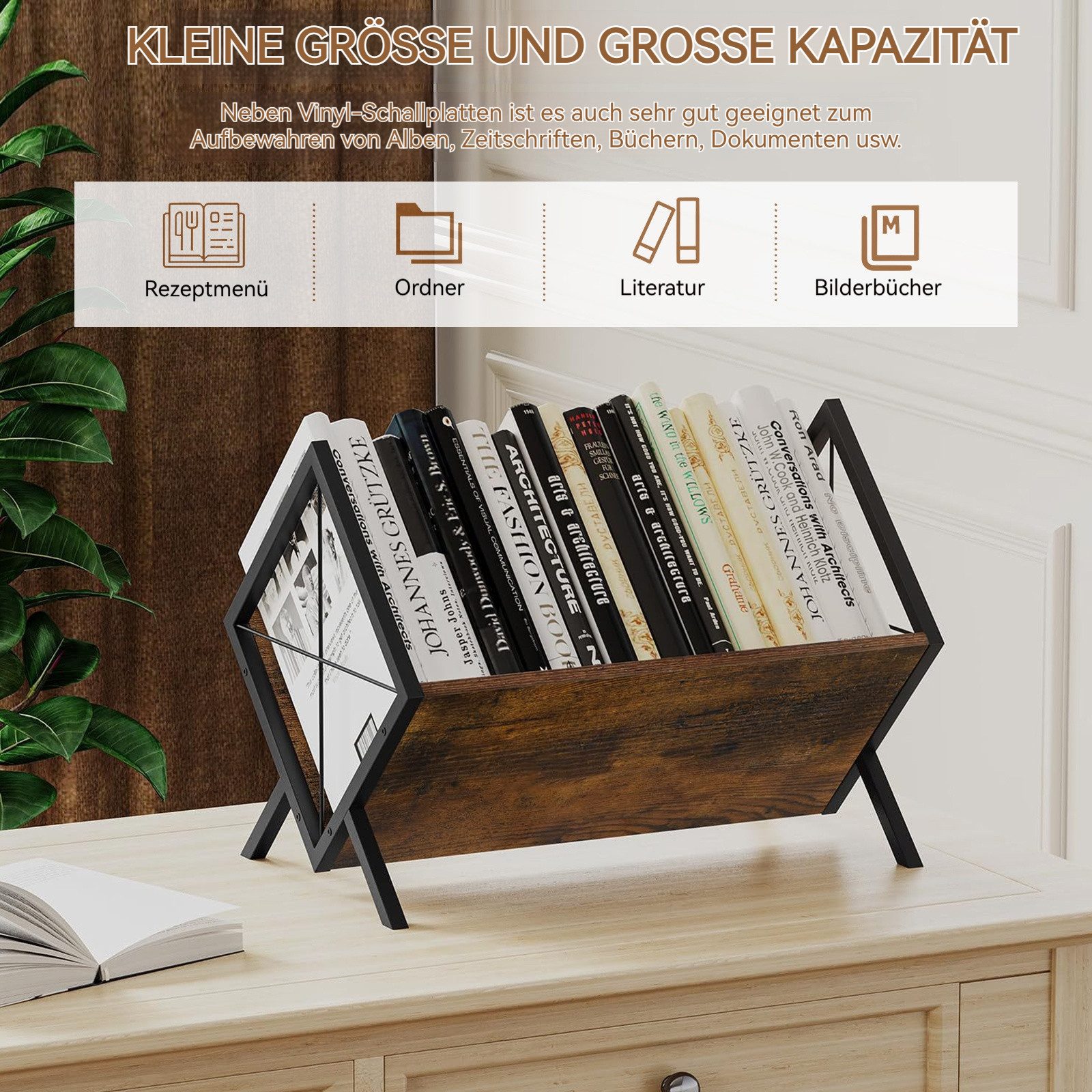 BlingBin Plattenständer Schallplatten Aufbewahrung, 80 LPs Schallplattenständer, Vinyl Regal, 1er Set, 1 tlg., 40 x 22 x 30 cm