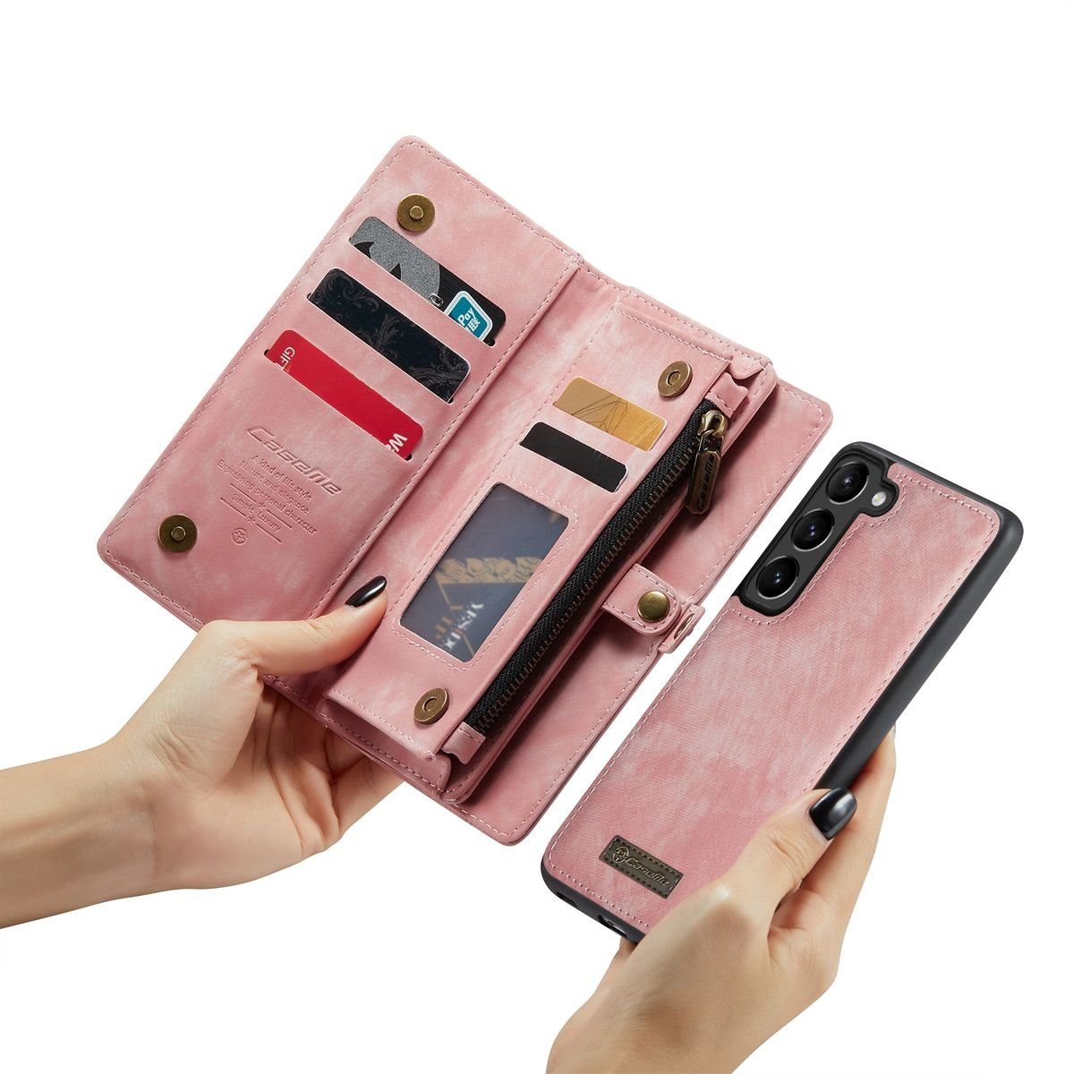 Wigento Handyhülle Für Samsung Galaxy S23 Multifunktion Teilbare Handy Tasche Geldbörse Hülle Etuis Pink – Bild 2 von 5