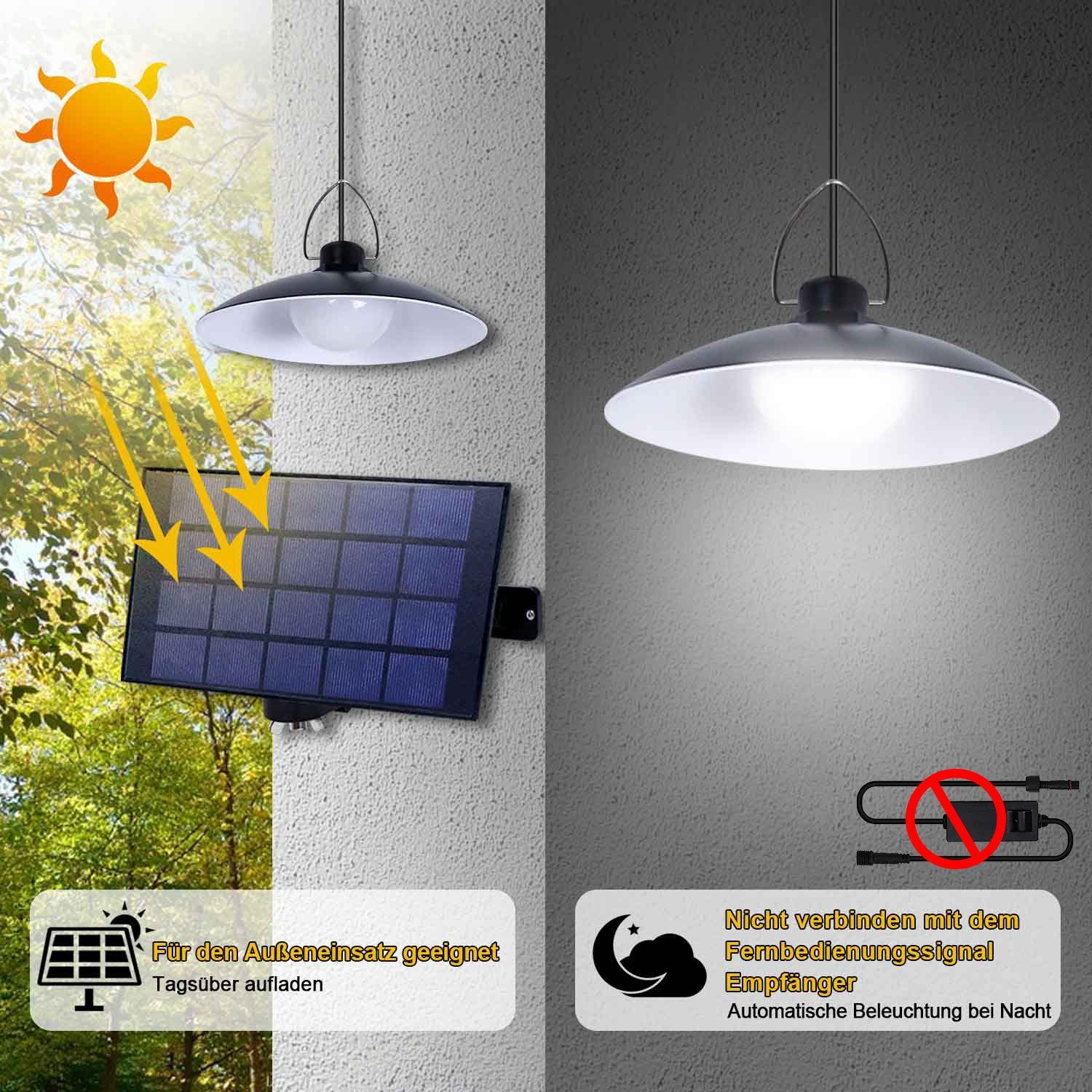 MUPOO LED für mit jede Terrasse Lampe Garten Hängelampe Solarlampen (6000K) IP65, Fernbedienung IP65Wasserdicht 3000/6000K, für Solarleuchte für Kaltweiß 260lm Solar Pavillon, Balkon Außen, Pendelleuchten