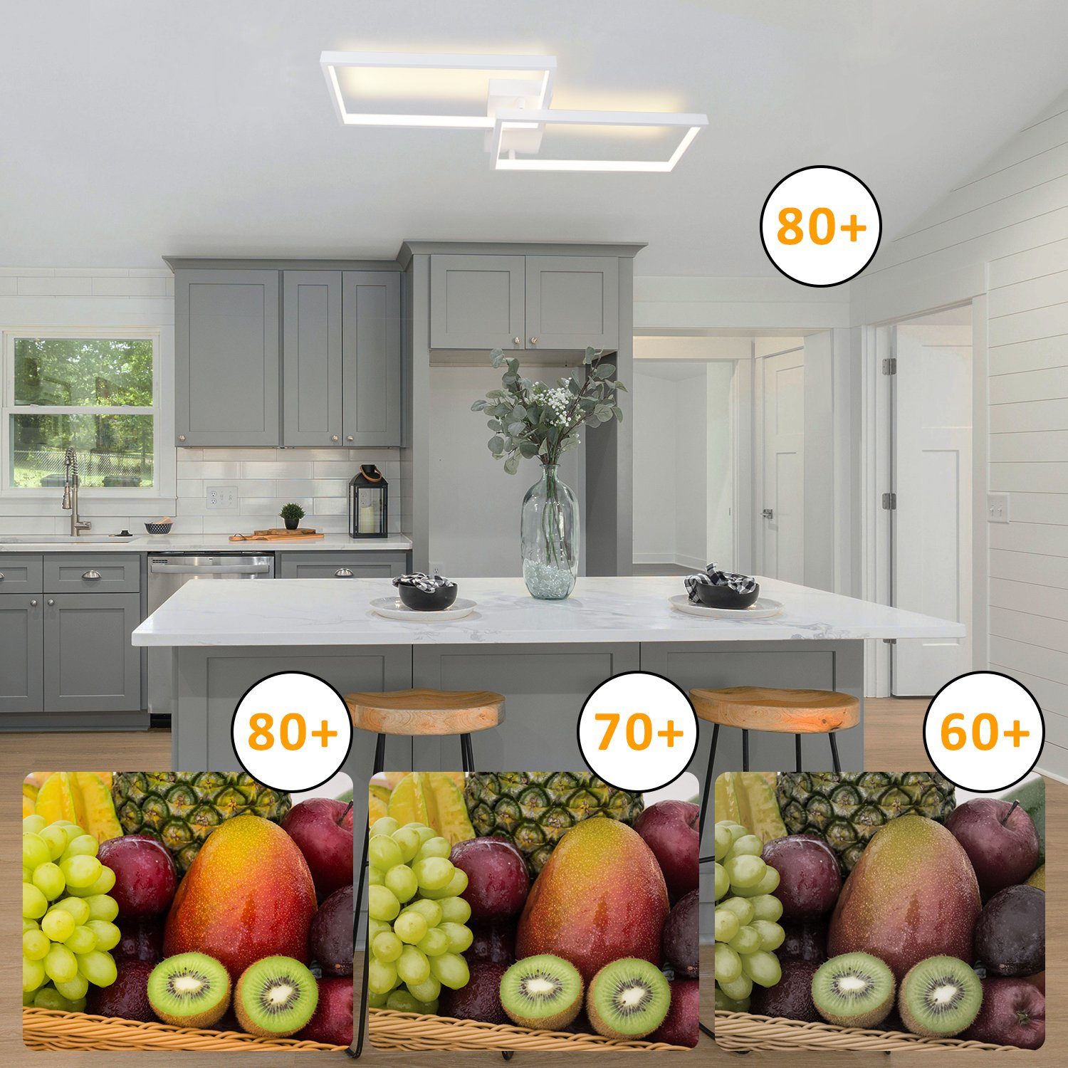 Nettlife LED Deckenleuchte Stufenlos dimmbare LED-Deckenleuchte, Dimmbar mit Fernbedienung, LED fest integriert, Warmweiß, Neutralweiß, Kaltweiß, für Wohnzimmer – Bild 4 von 5