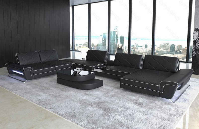 Sofa Dreams Wohnlandschaft »Bari - XXL U Form Ledersofa«, Couch, mit LED, verstellbare Rückenlehnen, Designersofa