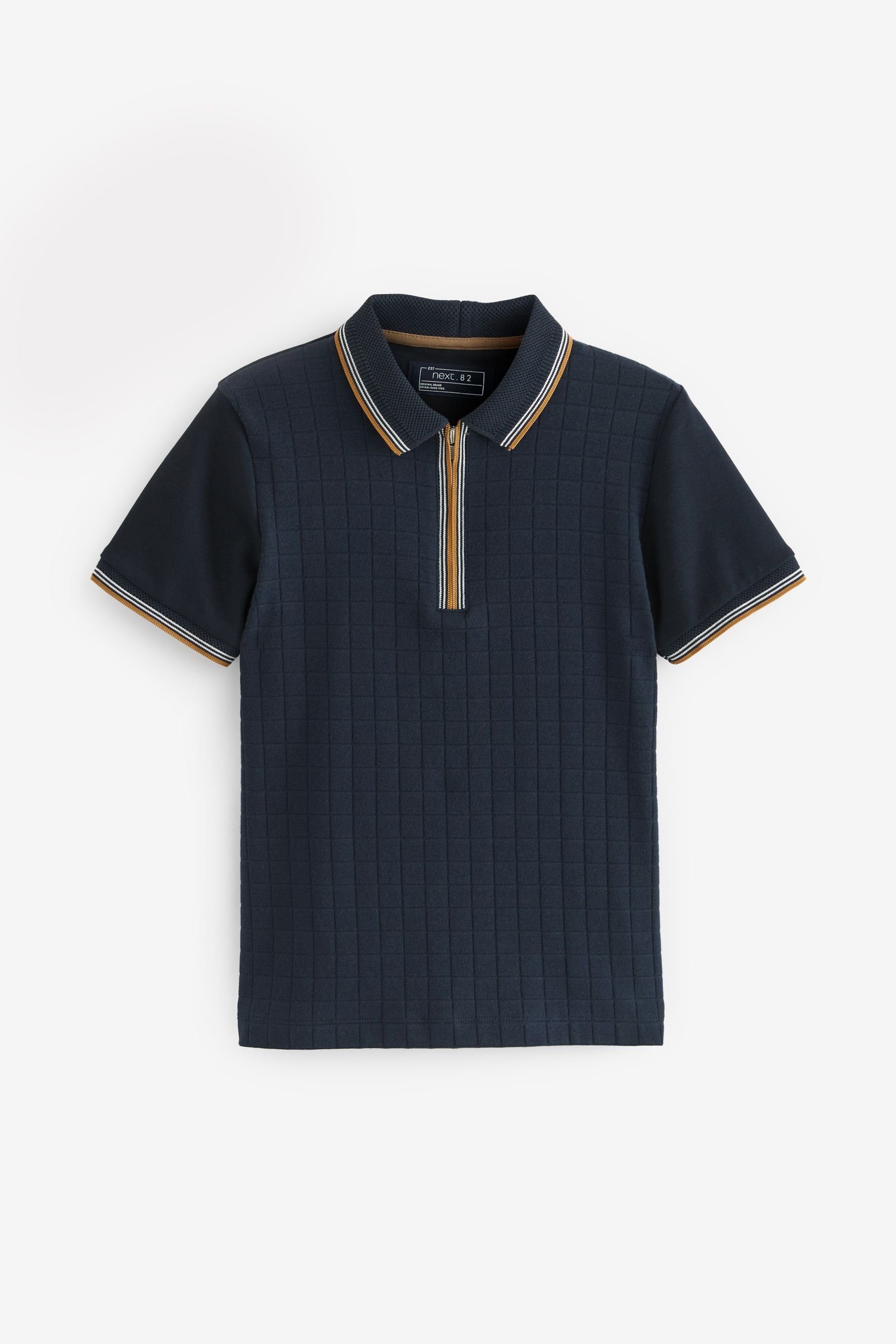 Poloshirt Reißverschluss mit Polohemd Navy (1-tlg) Blue Kurzärmeliges Next