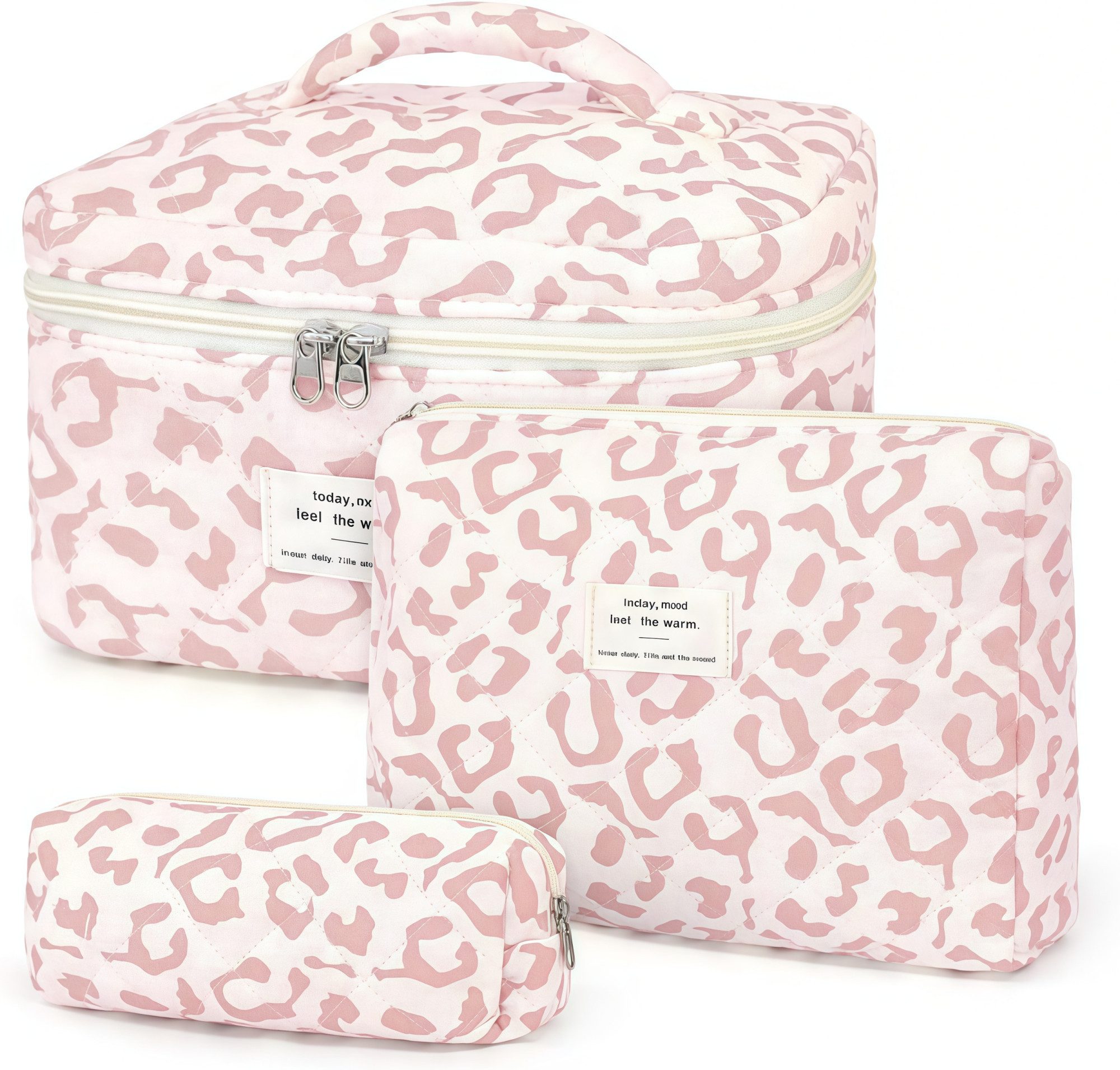 FOUORTUNATE-BEE Kosmetiktasche 3er Set Leopard Kosmetiktaschen für Damen (3-tlg), Klassische Kosmetiktaschen im Leopardenmuster für Frauen