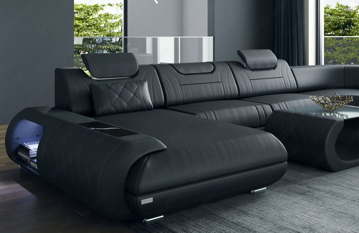Sofa Dreams Wohnlandschaft Sofa Ledercouch Leder Rimini XXL U Form Ledersofa, Couch, mit LED, wahlweise mit Bettfunktion als Schlafsofa, Designersofa