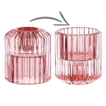 MARELIDA Kerzenhalter 2in1 Windlicht Teelichthalter Stabkerzenhalter pink rosa 2er Set (2 St)