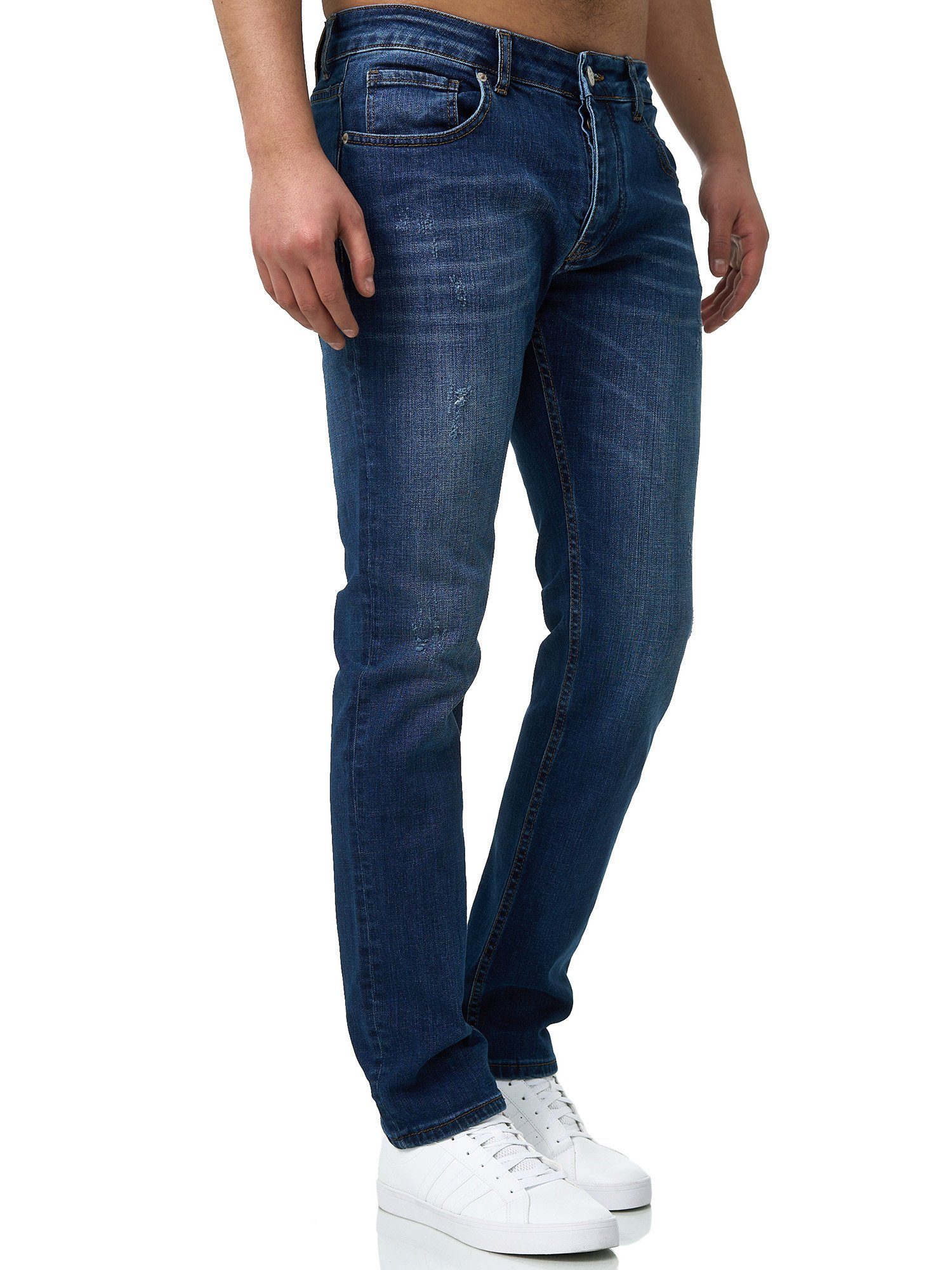 John Kayna Slim-fit-Jeans Herren Jeans Hose Slim Fit Männer Skinny Denim Designerjeans 600JS (Jeanshose Designerjeans Bootcut, 1-tlg) Freizeit Business Casual 602 Classic Blue Used