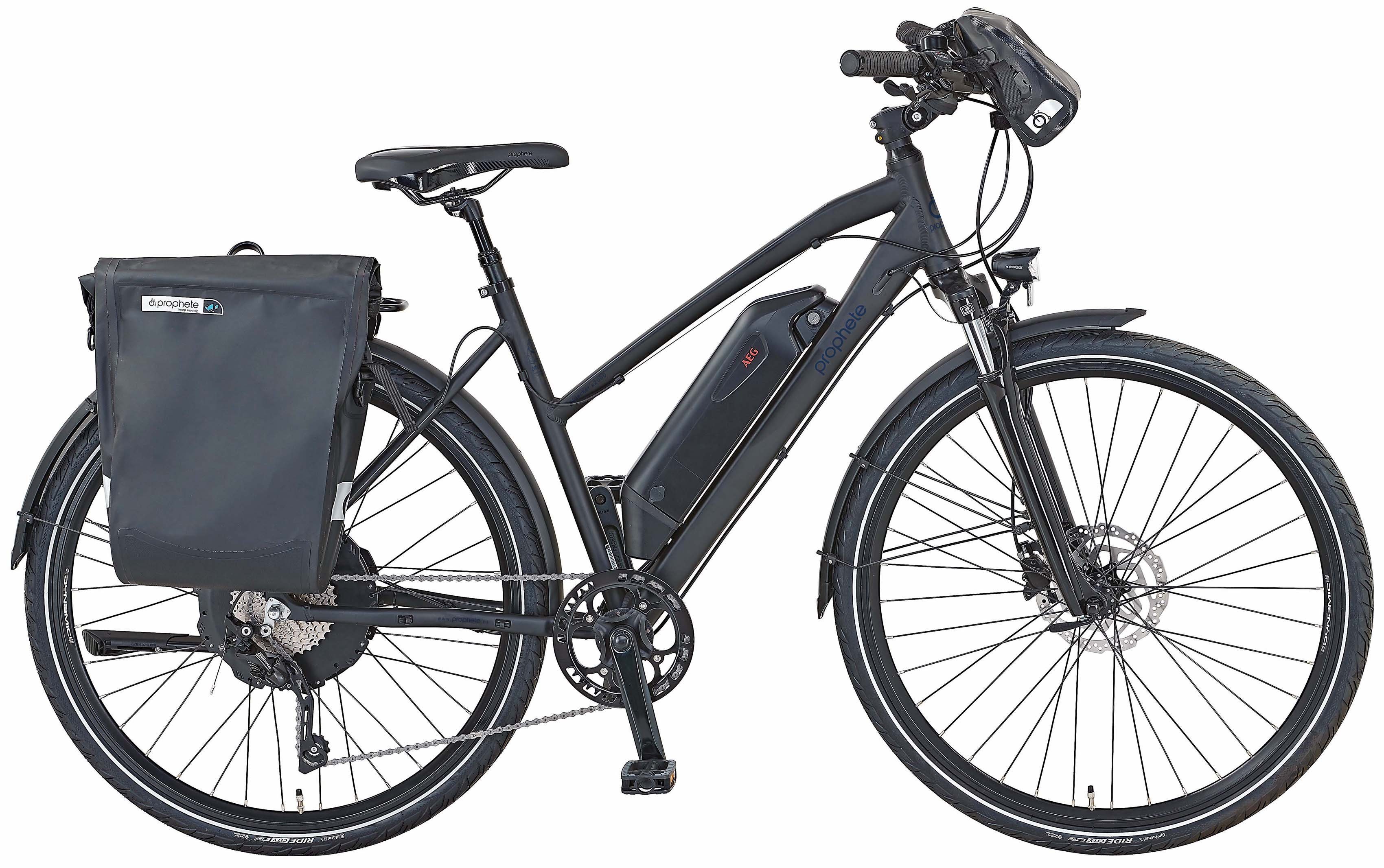 Prophete E-Bike Entdecker e2000, 10 Gang Shimano Deore Schaltwerk, Kettenschaltung, Heckmotor, 672 Wh Akku, (mit Lenkertasche, mit Seitentasche), Pedelec, Elektrofahrrad für Damen u. Herren, Trekkingrad