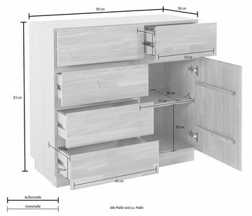 Home affaire Kommode, Breite 90 cm, mit 5 Schubladen, teilmassiv, FSC®-zertifiziert