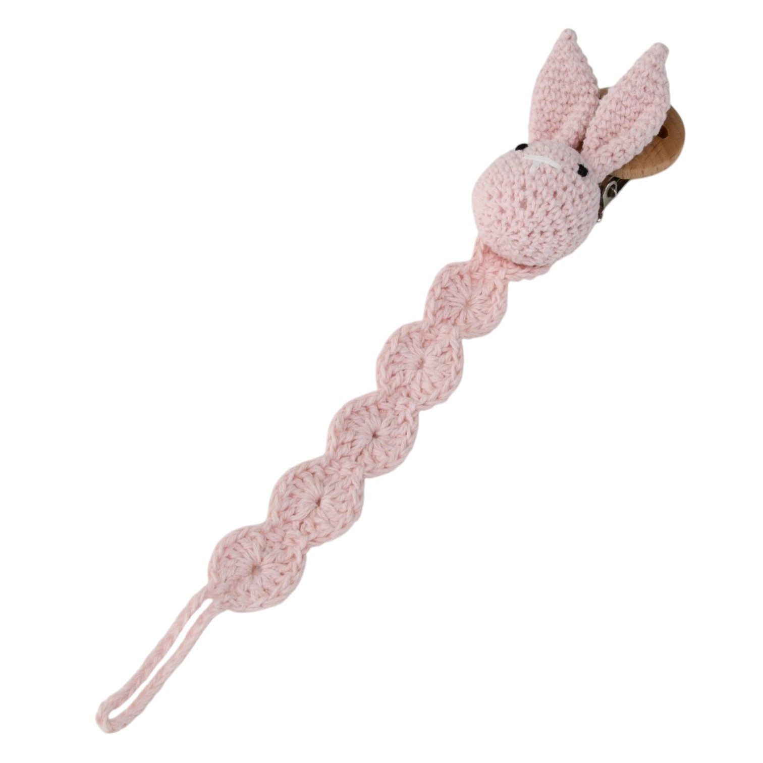 Zayno Schnullerbefestigung Handgemachte Schnullerkette "Hasi" in Rosa, (Packung, 1-tlg., Ermuntert, den Schnuller eigenständig zu greifen), Beeindruckt mit einem zeitlosen Design