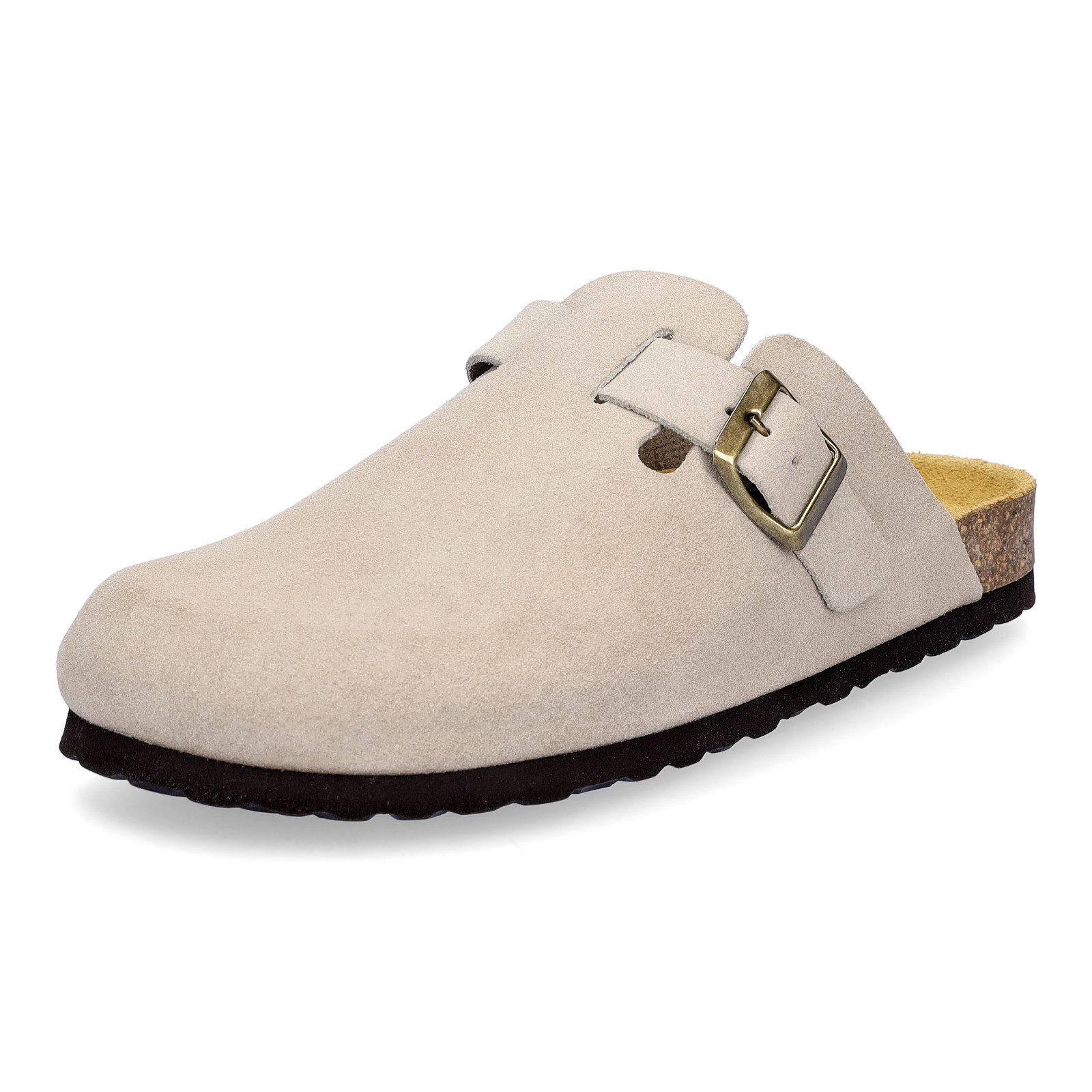 MIDS MONTY Damen Pantolette beige mit Velourleder & Rauleder-Fußbett, Komfort-Clog