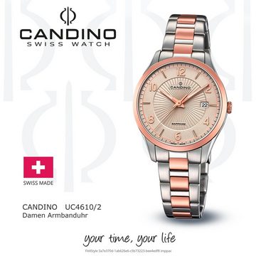 Candino Quarzuhr Candino Damen Uhr Analog C4610/2, (Analoguhr), Damen Armbanduhr rund, Edelstahlarmband roségold, silber, Elegant