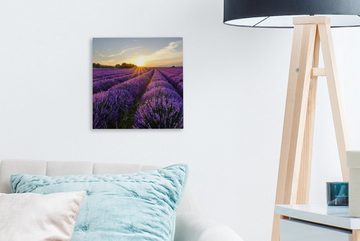 OneMillionCanvasses® Leinwandbild Lavendel - Blumen - Sonnenuntergang - Lila, (1 St), Leinwand Bilder für Wohnzimmer Schlafzimmer