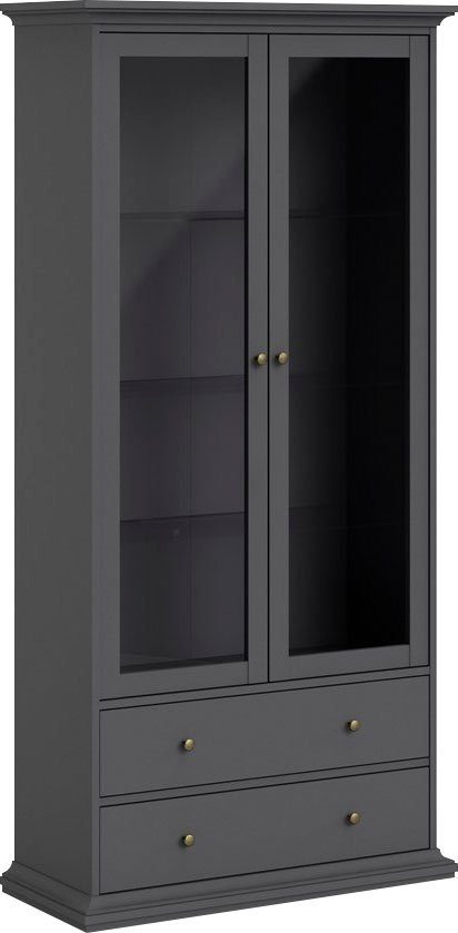 Home affaire Vitrine Paris Glasvitrine Vitrinenschrank Ausstellung Sammelvitrine mit 2 Glastüren und 2 Schubladen, Breite, 96 cm, Höhe 200 cm