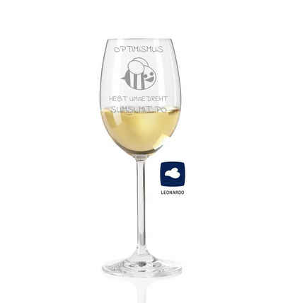 KS Laserdesign Weißweinglas »Leonardo Weinglas mit witziger Gravur '' Optimismus heißt umgedreht Sumsi mit Po ''«, TEQTON Glas, Geschenke für Männer & Frauen, Geburtstagsgeschenke, Weihnachten, Muttertag