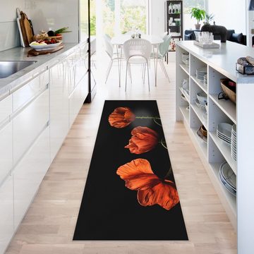 Läufer Teppich Vinyl Flur Küche Blumen funktional lang modern, Bilderdepot24, Läufer - rot glatt