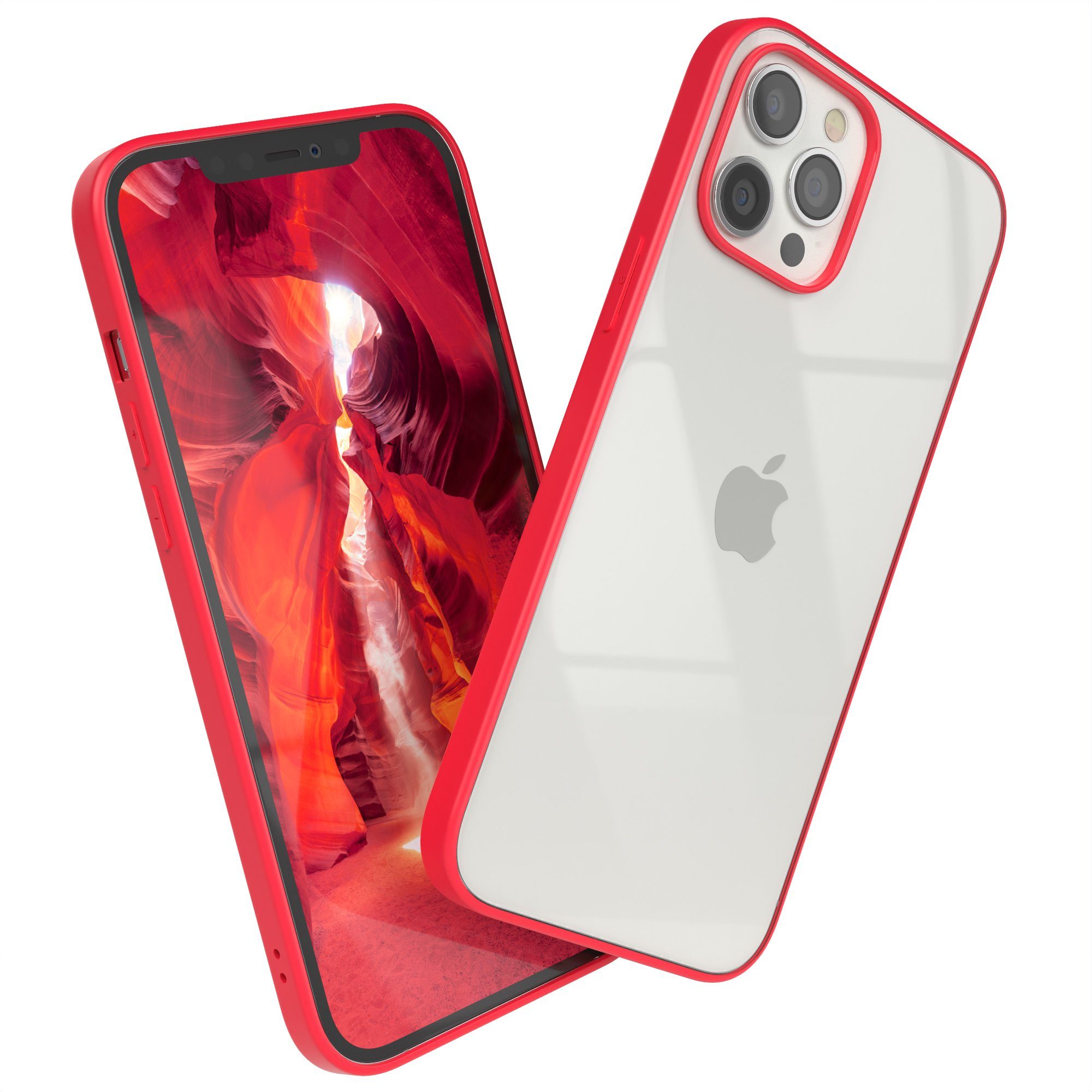 EAZY CASE Handyhülle Bumper Case für Apple iPhone 12 Pro Max 6,7 Zoll, Hülle Transparent Backcover kratzfest Slim Cover Durchsichtig Rot