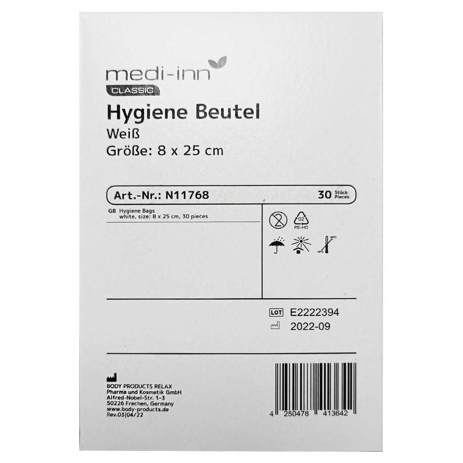 BODY PRODUCTS Relax Pharma und Kosmetik GmbH Hygienebeutelspender Medi-Inn Hygienebeutel weiß 30 Stück