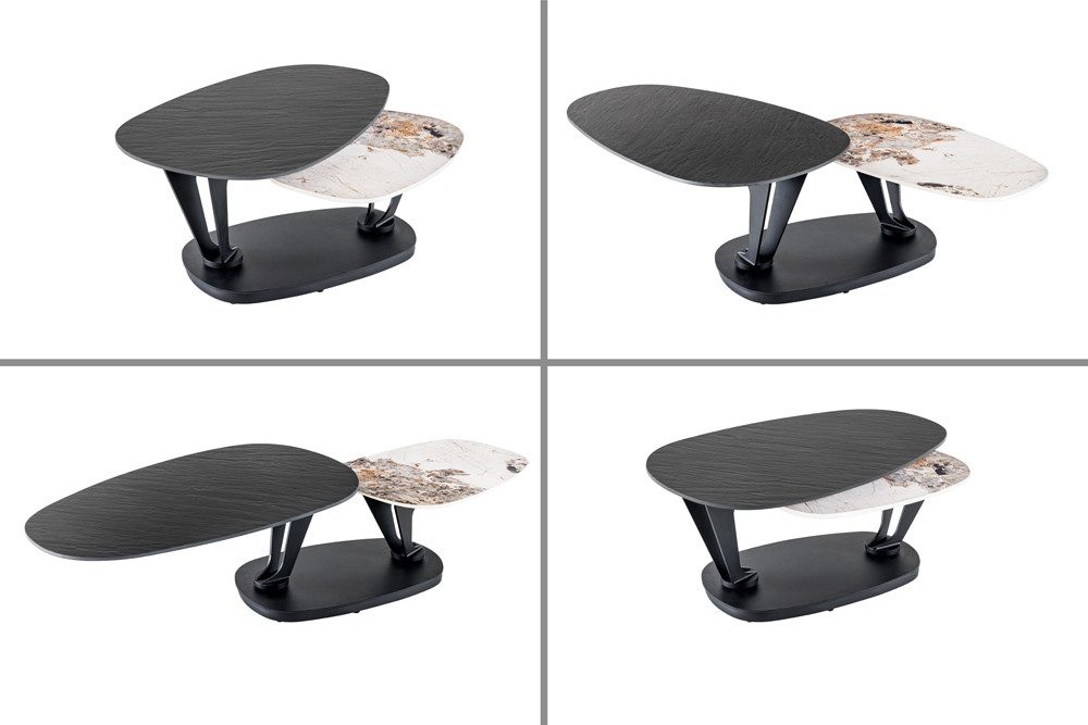 riess-ambiente Couchtisch MOVEMENT schwarz/natur - rund, Pandora Keramik, drehbar, Metall (Einzelartikel, 1-St), mit 2 Ebenen und Drehfunktion – ideal für Wohnzimmer & Loungebereich