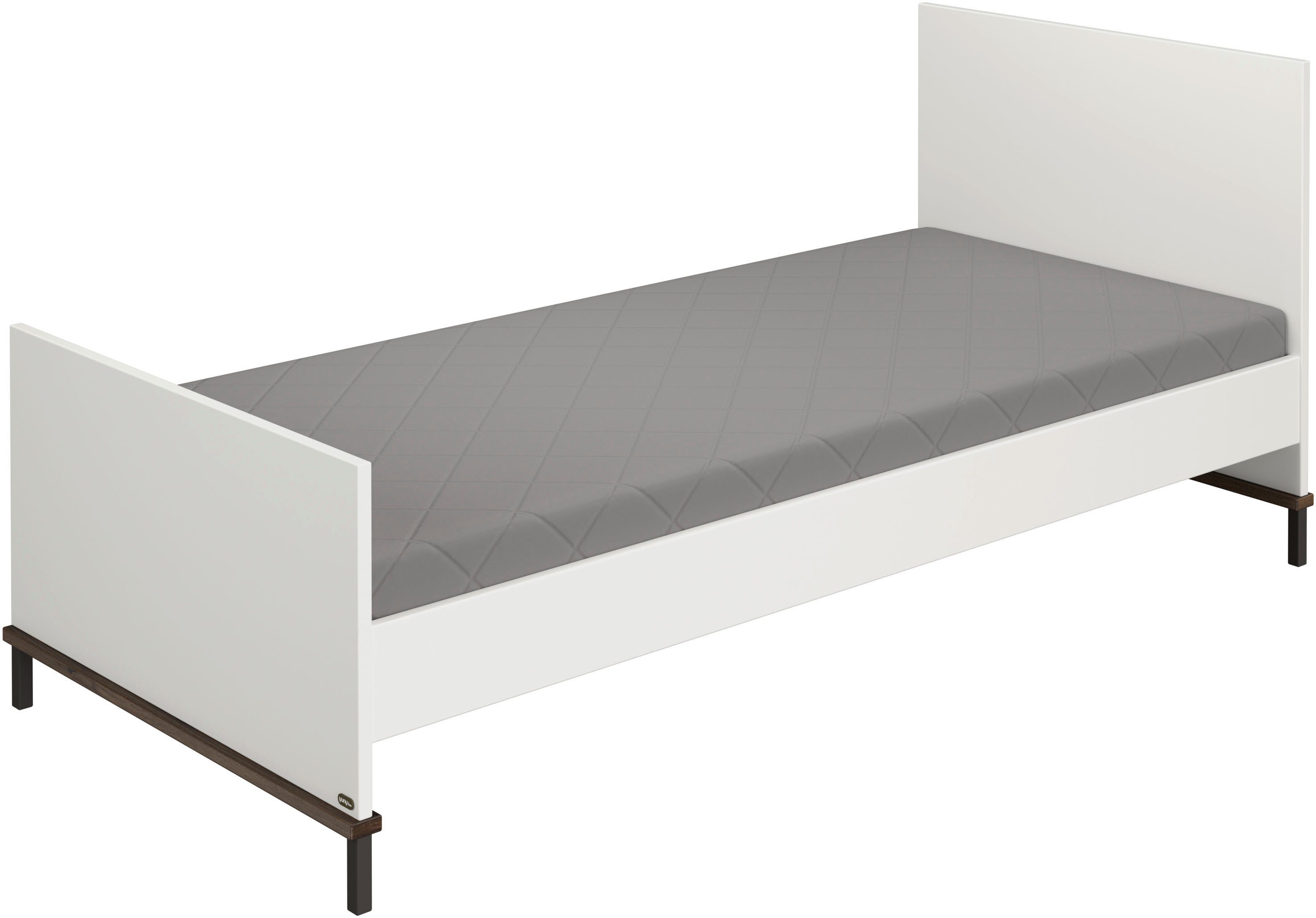 YUNY by PAIDI Kinderbett LOVELY ALIV 90x200cm Jugendliege in Off-White (B/H/T ca. 207x96x91cm, Off-White/Dark-Walnut), zeitloses und langlebiges Einzelbett, geprüfte Qualität