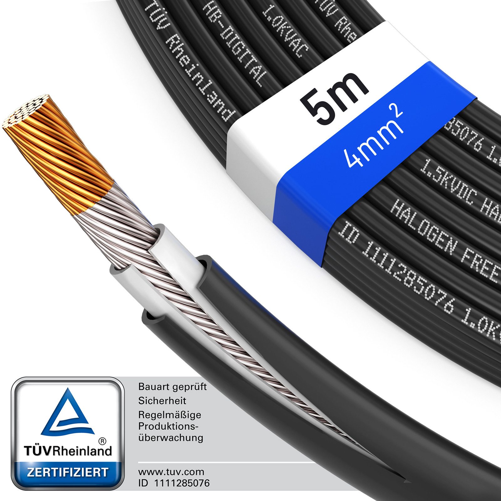 HB-DIGITAL Solarleitung H1Z2Z2-K Solarkabel 4mm2 PV Kabel Photovoltaik Solarkabel, Solarstecker, (500 cm), TÜV Rheinland zertifizierte PV Kabel