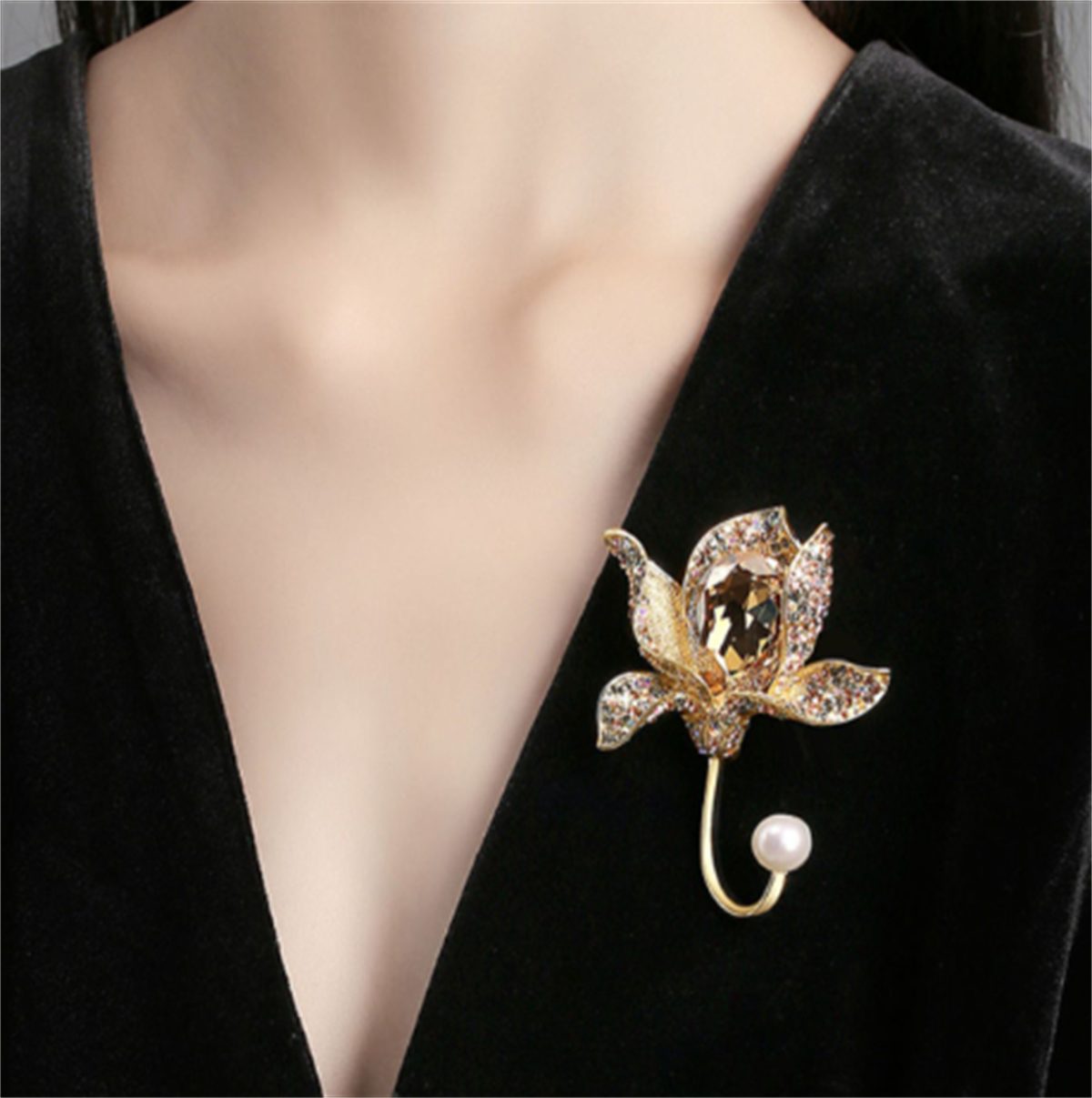 mit Vintage-Brosche Brosche Gold Kristall-Blumen-Orchideen-Perlen-Zirkon carefully selected