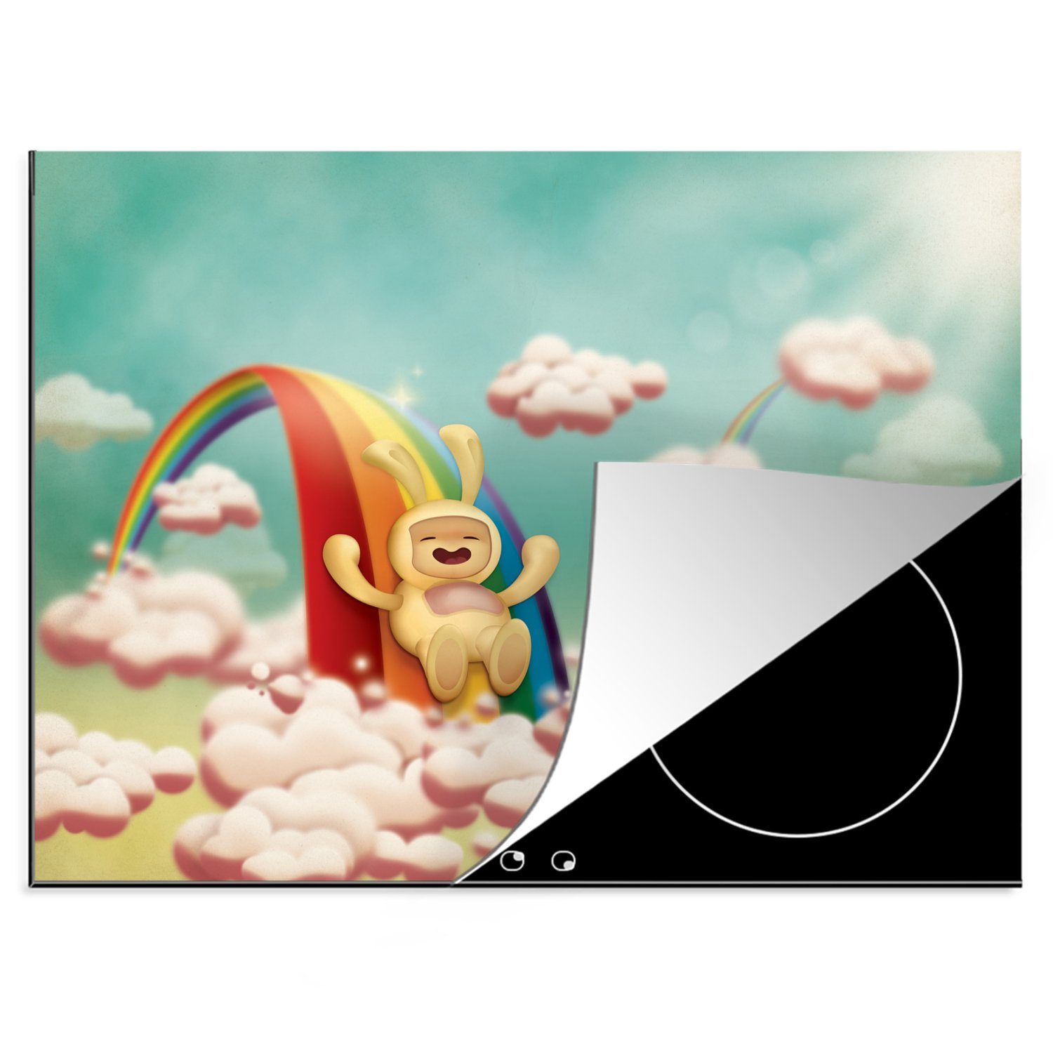 MuchoWow Herdblende-/Abdeckplatte Kinder Kaninchen Illustration mit (1 Charakter cm, 70x52 den, Ceranfeldabdeckung tlg), nutzbar, gleitet Vinyl, Anzug Arbeitsfläche Mobile