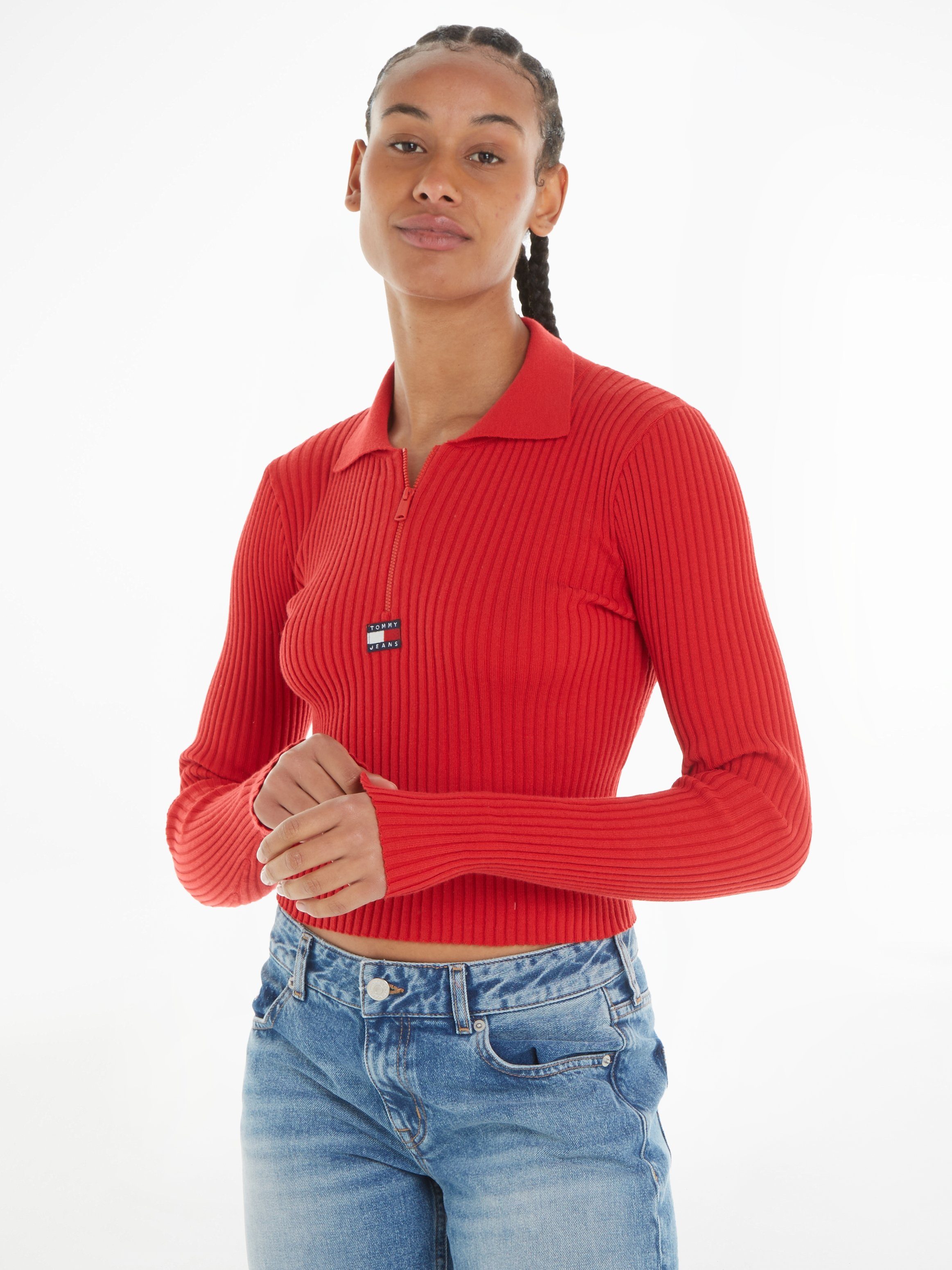 Tommy Jeans Strickpullover mit Tommy Jeans Markenlabel hellrot