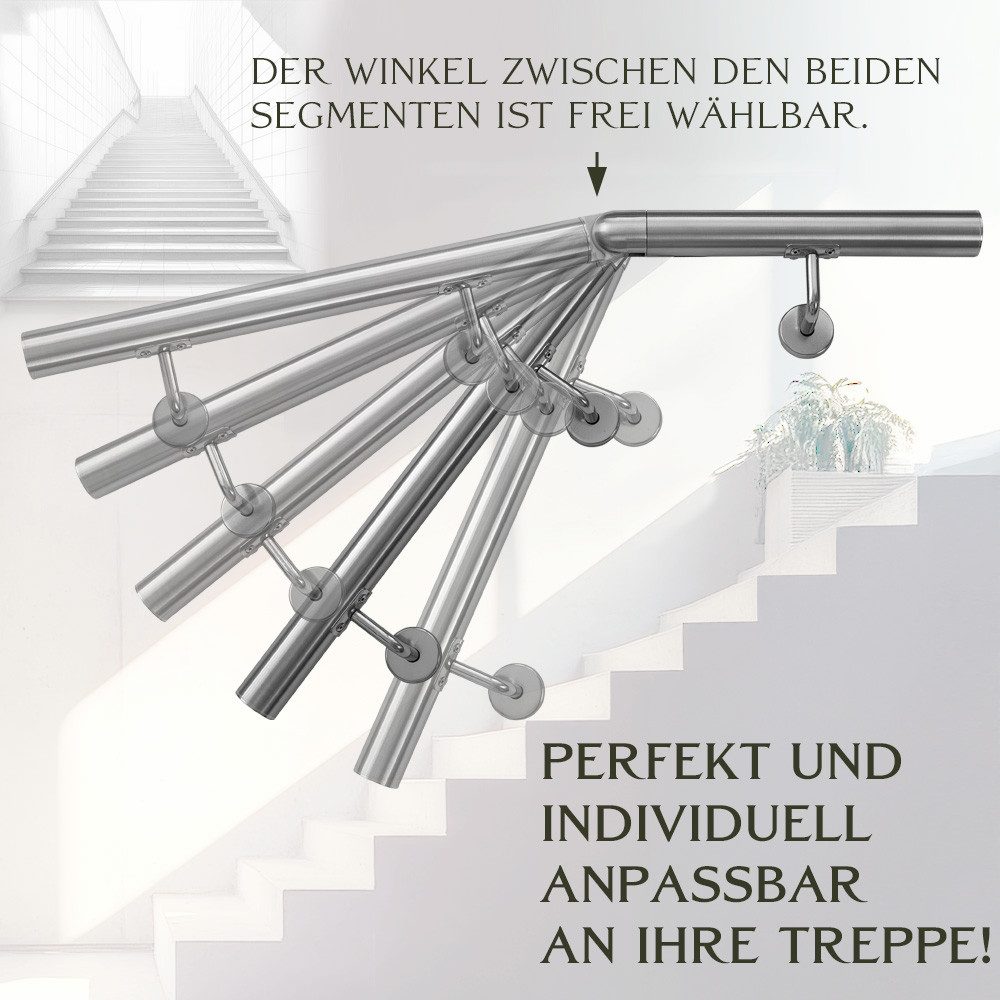 V2Aox Handlauf Handlauf aus Edelstahl mit Winkel 50 cm Gelenkverbinder Geländer