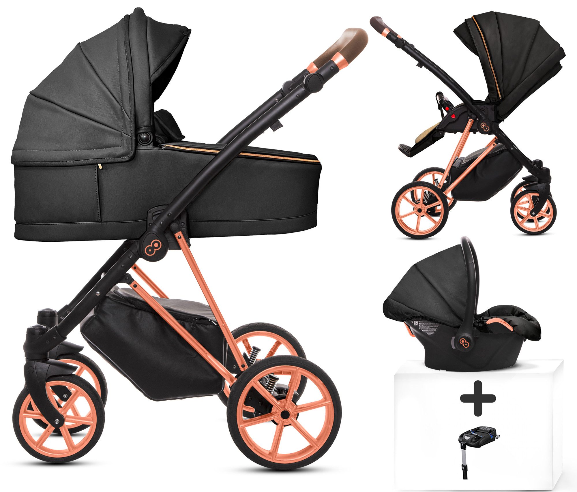 Kombi-Kinderwagen 4 in 1 Musse Royal, Baby Buggy Babywanne Autositz Isofix Basis
