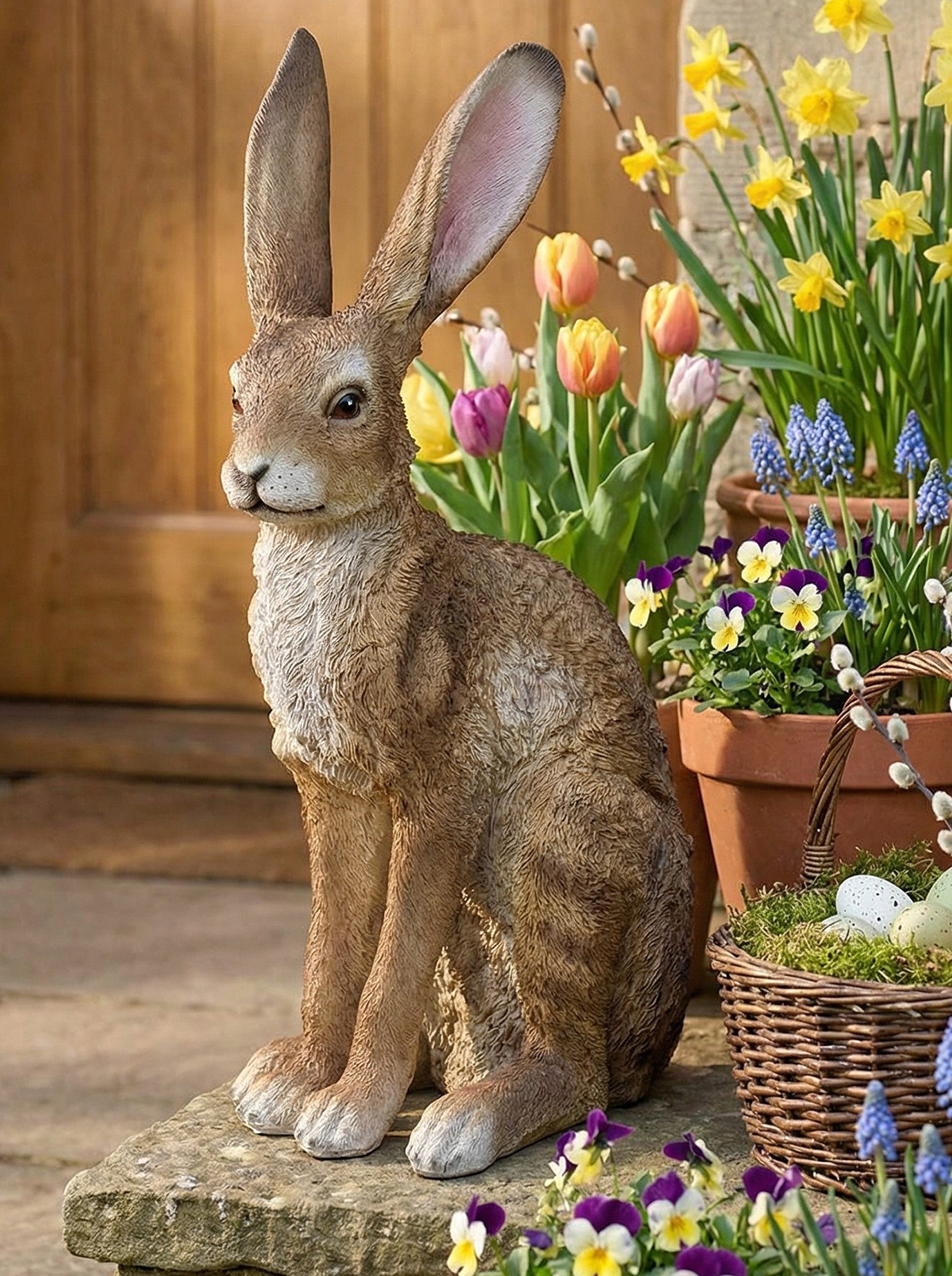 Arnusa Gartenfigur Hasenfigur große Tierfigur 51cm Gartendeko Osterdeko wie echt Feldhase, lebensecht Hase