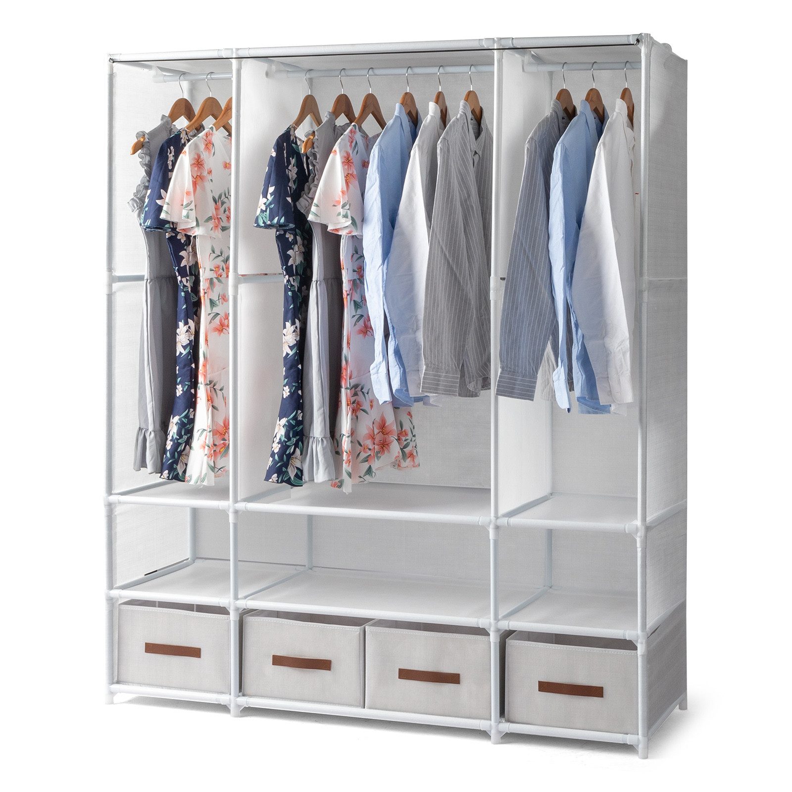 FANNOU Stoffschrank Kleiderschrank mit Kleiderstangen und Schubladen (1-St) 165,5x143,5x45 cm