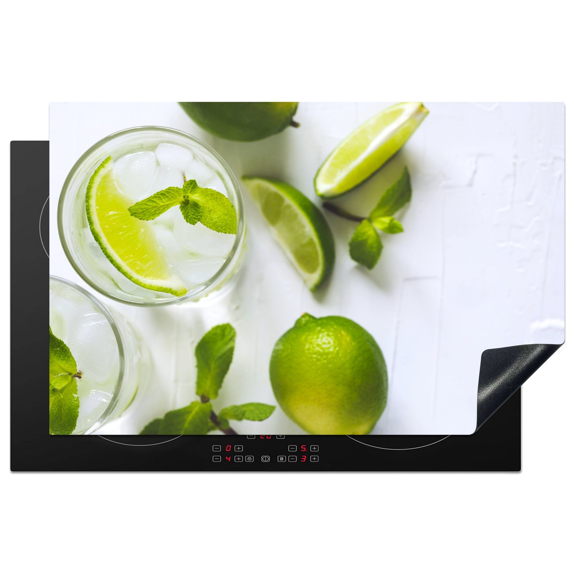 MuchoWow Herdblende-/Abdeckplatte Mojito-Cocktail küche, (1 für und Ceranfeldabdeckung Glas, die Induktionskochfeld tlg), cm, 81x52 Limette im Vinyl, mit Minze Schutz