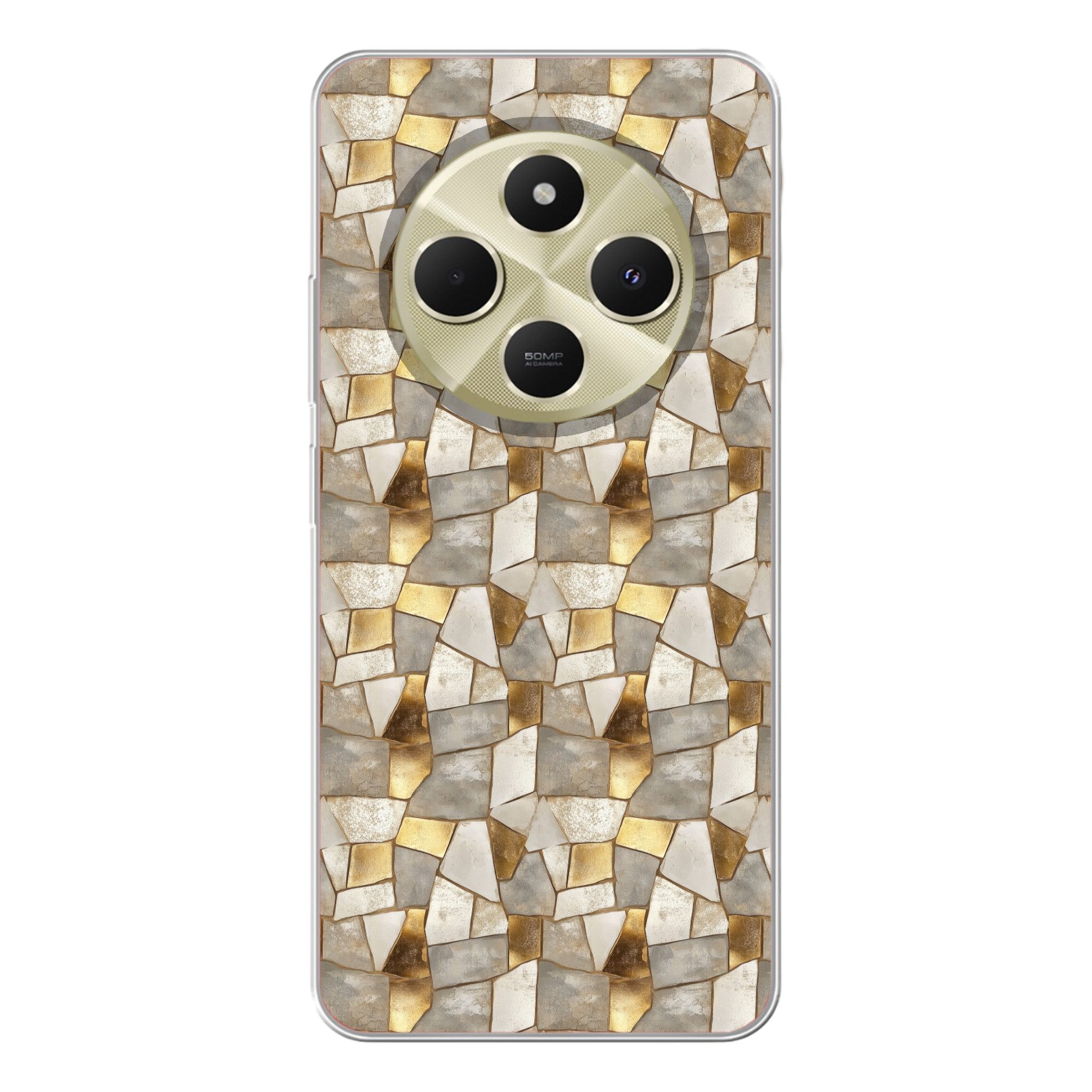 MuchoWow Handyhülle für Xiaomi Redmi 14C Mosaik - Marmor - Gold, Handy Case, Silikon, Bumper Case Dünn