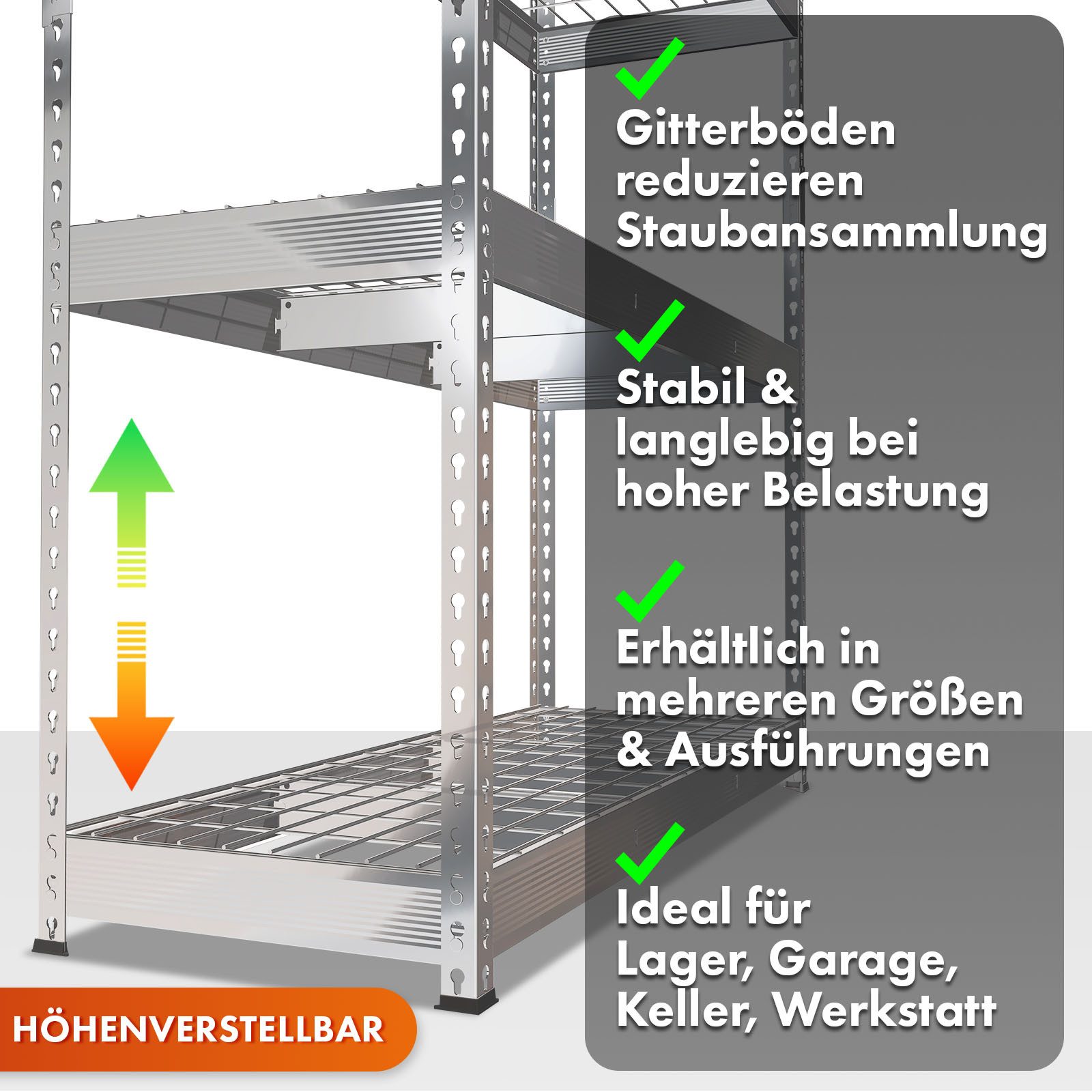 Floordirekt Schwerlastregal Yukon Rivet aus Stahl, belastbar bis zu 1400 kg, Werkzeuglose Montage, Verschiedene Größen & Farben 1-tlg., Witterungsbeständig, In- – Bild 5 von 5