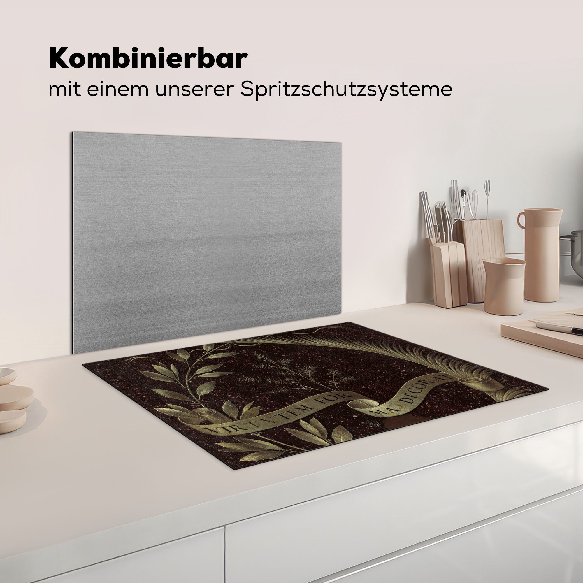 Vinci, (1 Leonardo Ginevra MuchoWow de' Herdblende-/Abdeckplatte nutzbar, - 70x52 Mobile Vinyl, cm, Ceranfeldabdeckung Benci tlg), da Rückseite Arbeitsfläche