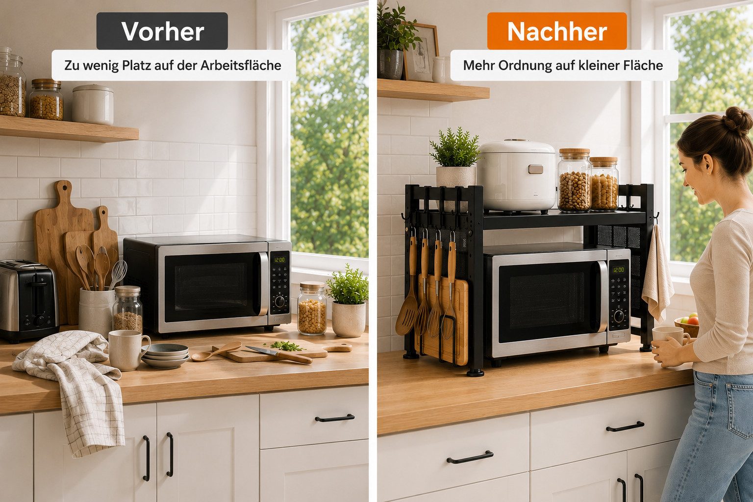 Best for Home Standregal Mikrowellen Regal 2-stufig ausziehbar für mehr Ordnung in der Küche, Einzelartikel 1-tlg., Breitenverstellbar 44–70 cm, 10 Haken, robus – Bild 5 von 5