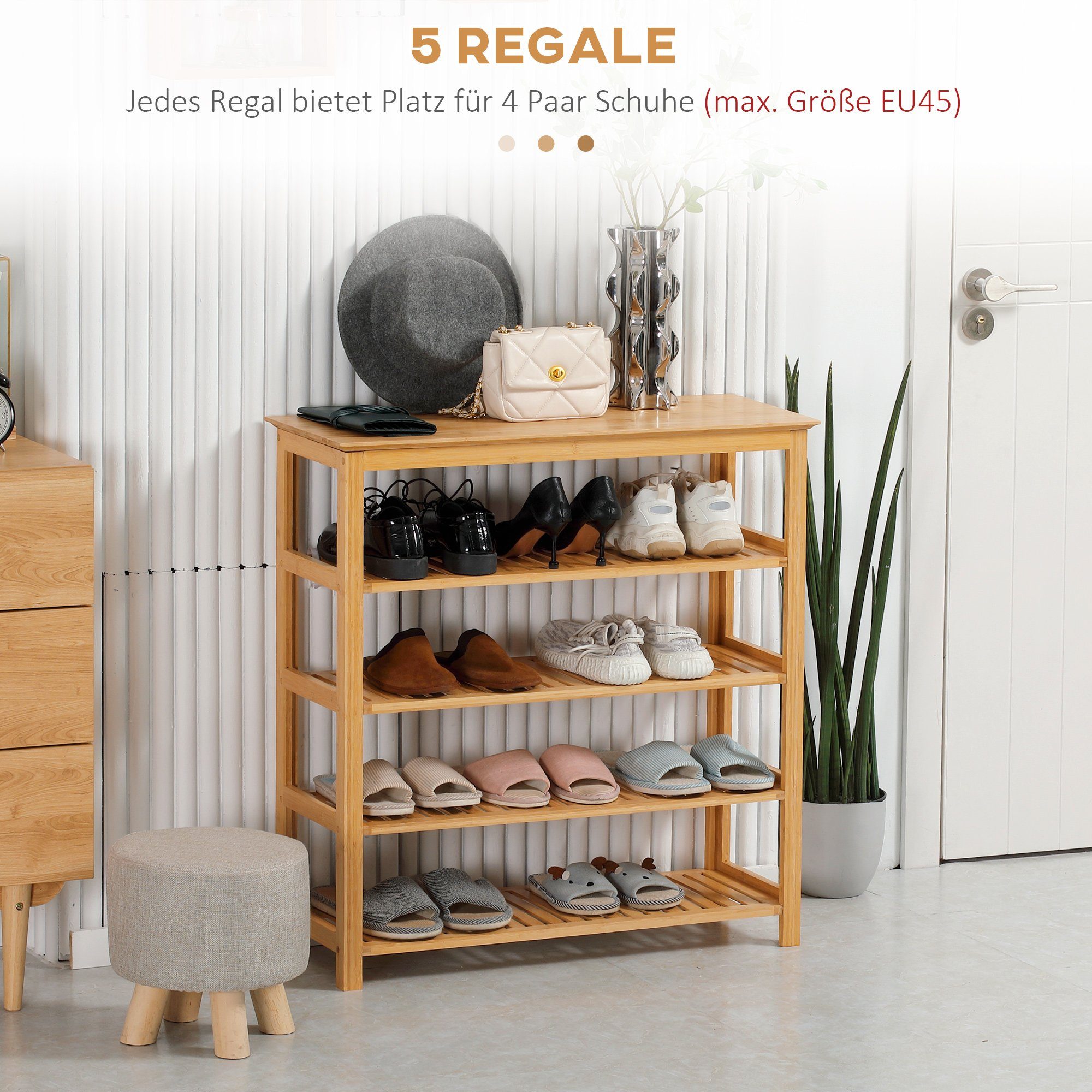 HOMCOM Schuhregal Schuhablage mit 5 Ebenen, Schuhständer 1-tlg., für max. 20 Paar Schuhe – Bild 4 von 5
