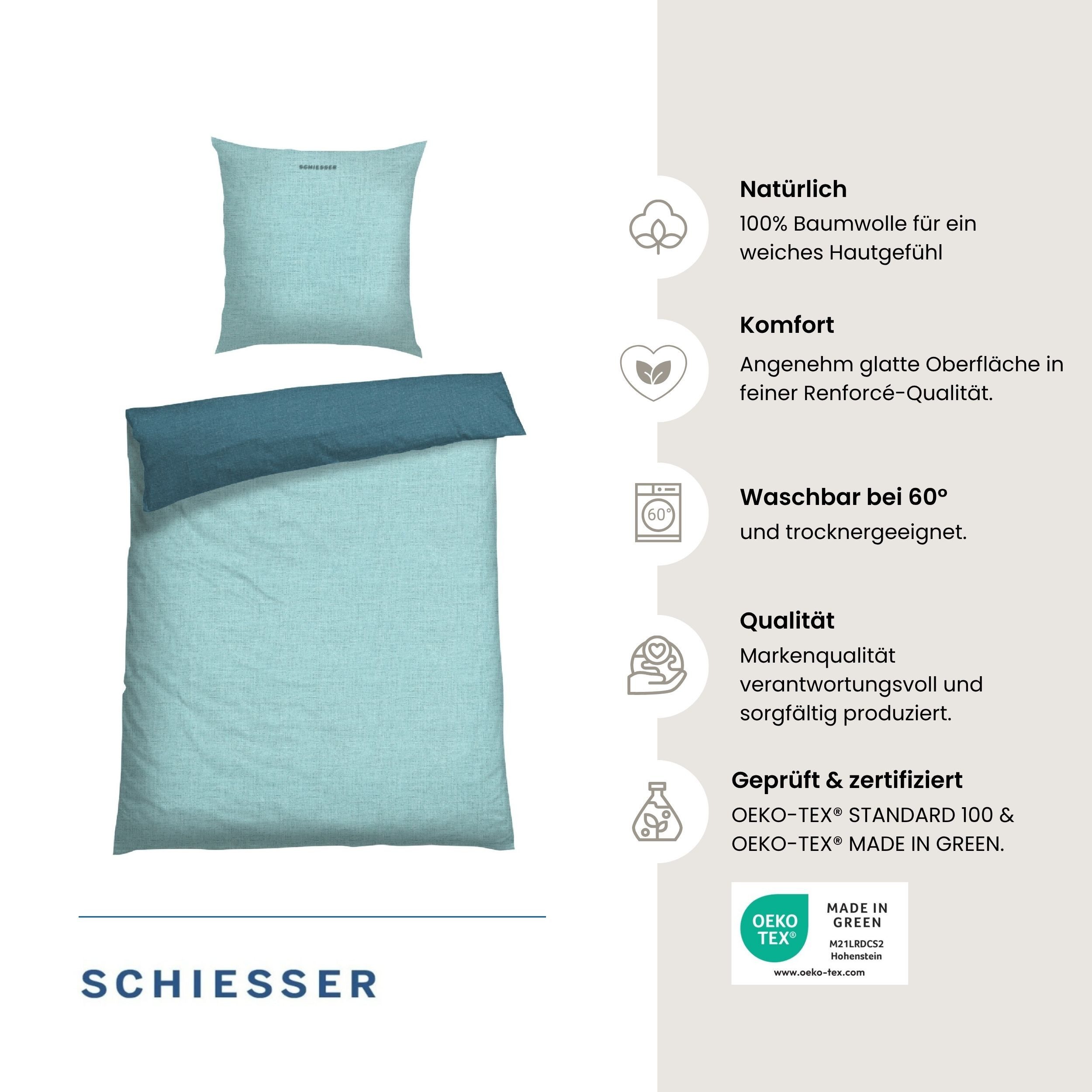 Schiesser Wendebettwäsche Doubleface aus weicher Baumwolle mit edlem Melangeeffekt, Renforcé, 2 teilig, ab Größe 135x200 cm erhältlich, OEKO-TEX® MADE IN GREEN – Bild 2 von 5