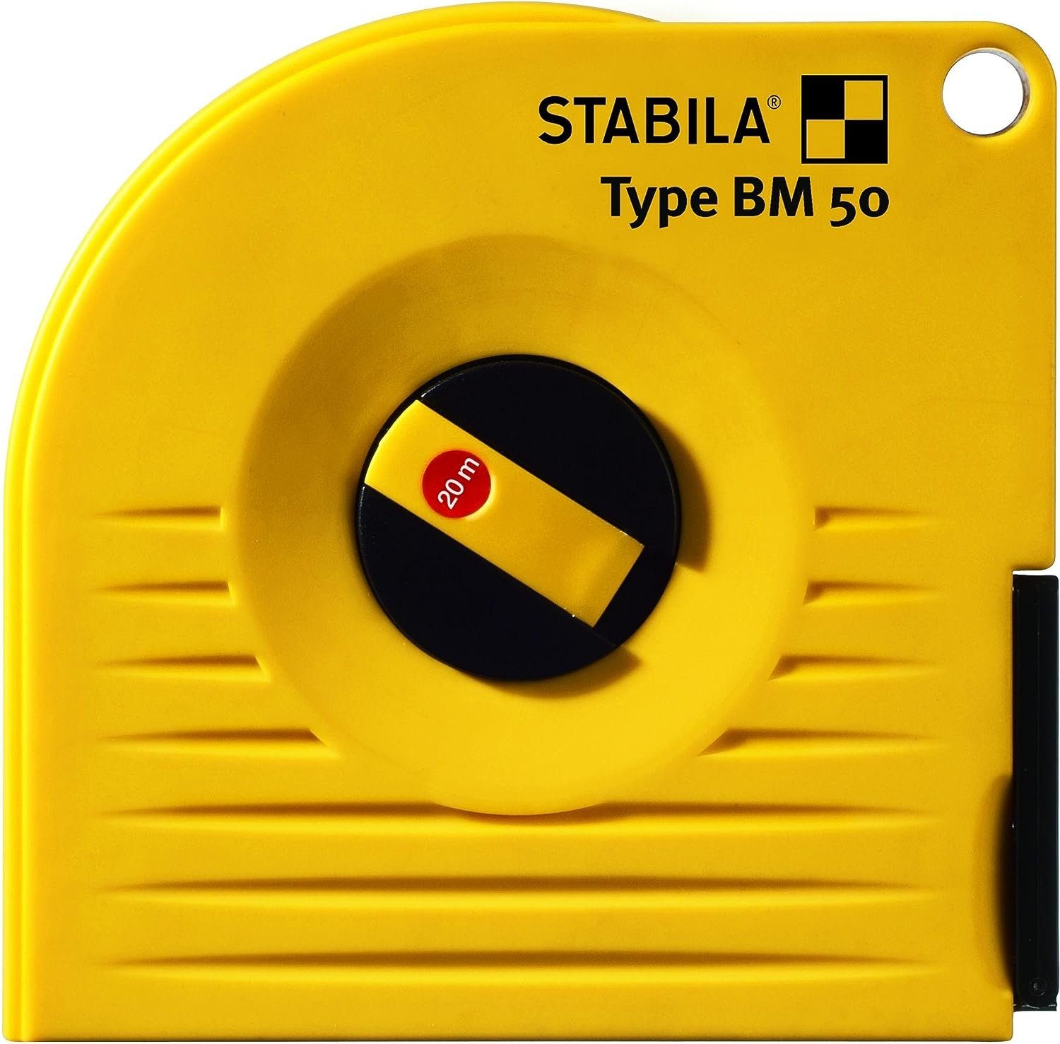 Stabila Rollbandmaß 50 Bandmaß Genauigkeitklasse Stahl-Messband, 2 Gelb, Maßband Rollmeter 17222 W weißlackiertes Universalhaken, Messband mit 30m BM Stahl