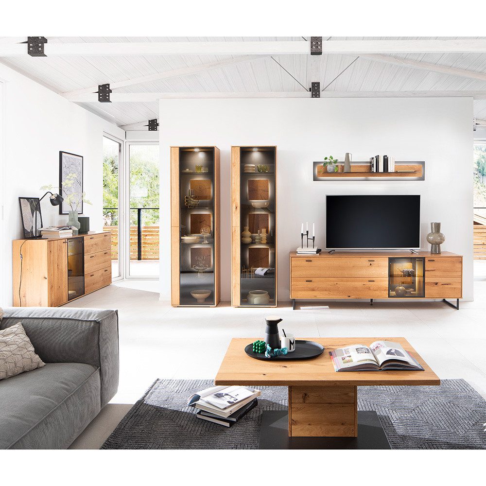 Lomadox Vitrine AVETRANA-05 Vitrinenschrank, in Wildeiche geölt inkl. LED-Beleuchtung